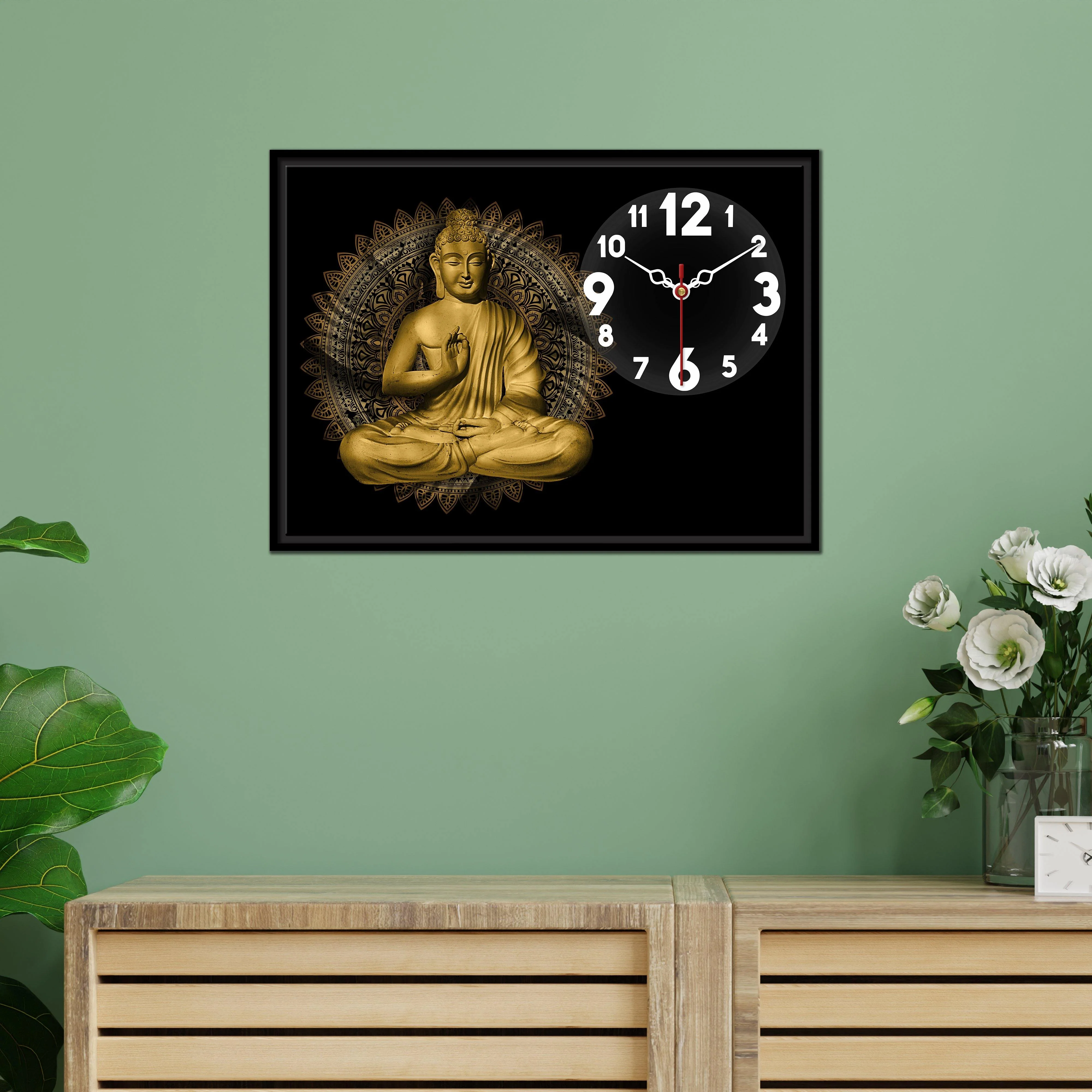 Floating Frame Gautam Buddha Wall Painting with Clock - Image 3