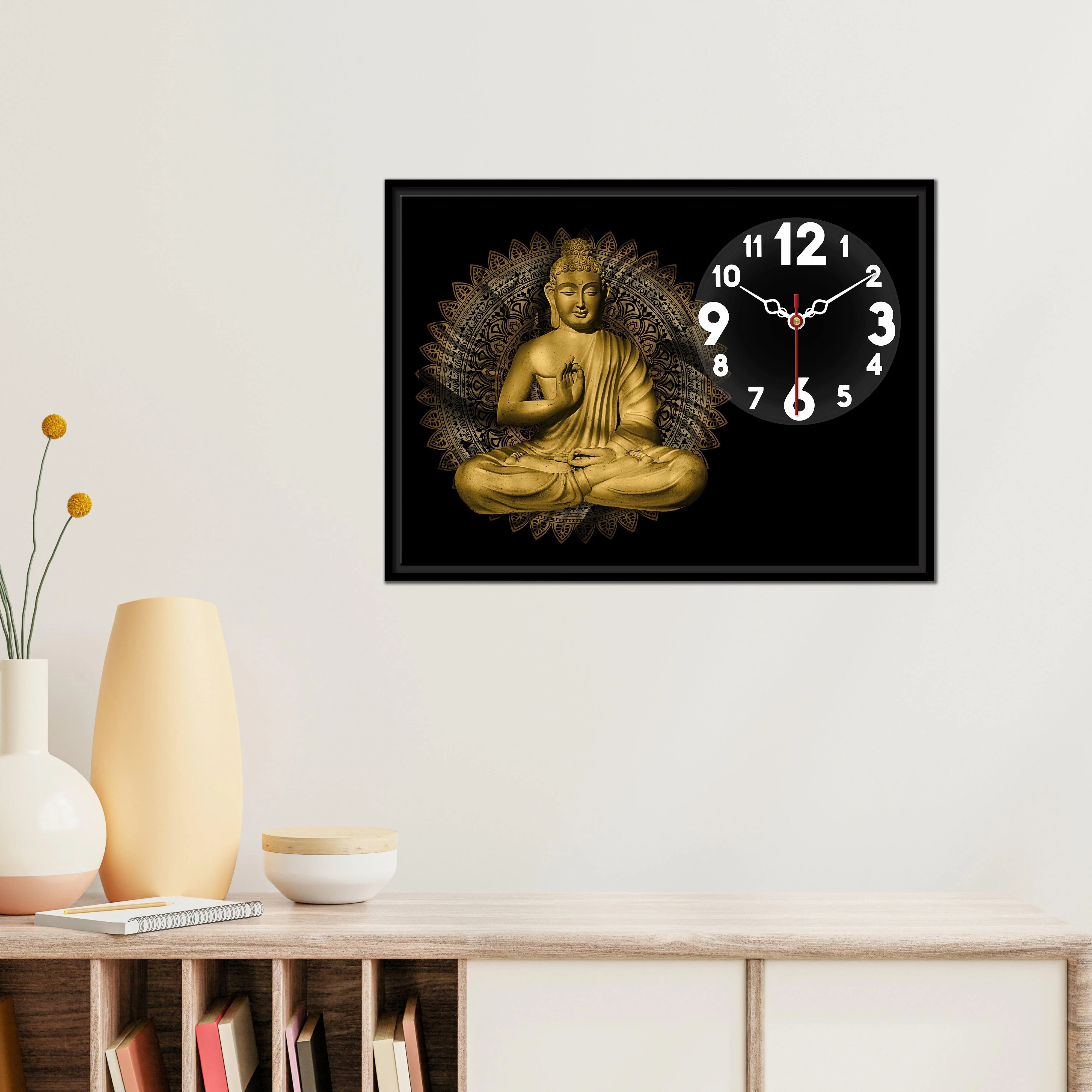 Floating Frame Gautam Buddha Wall Painting with Clock - Image 4