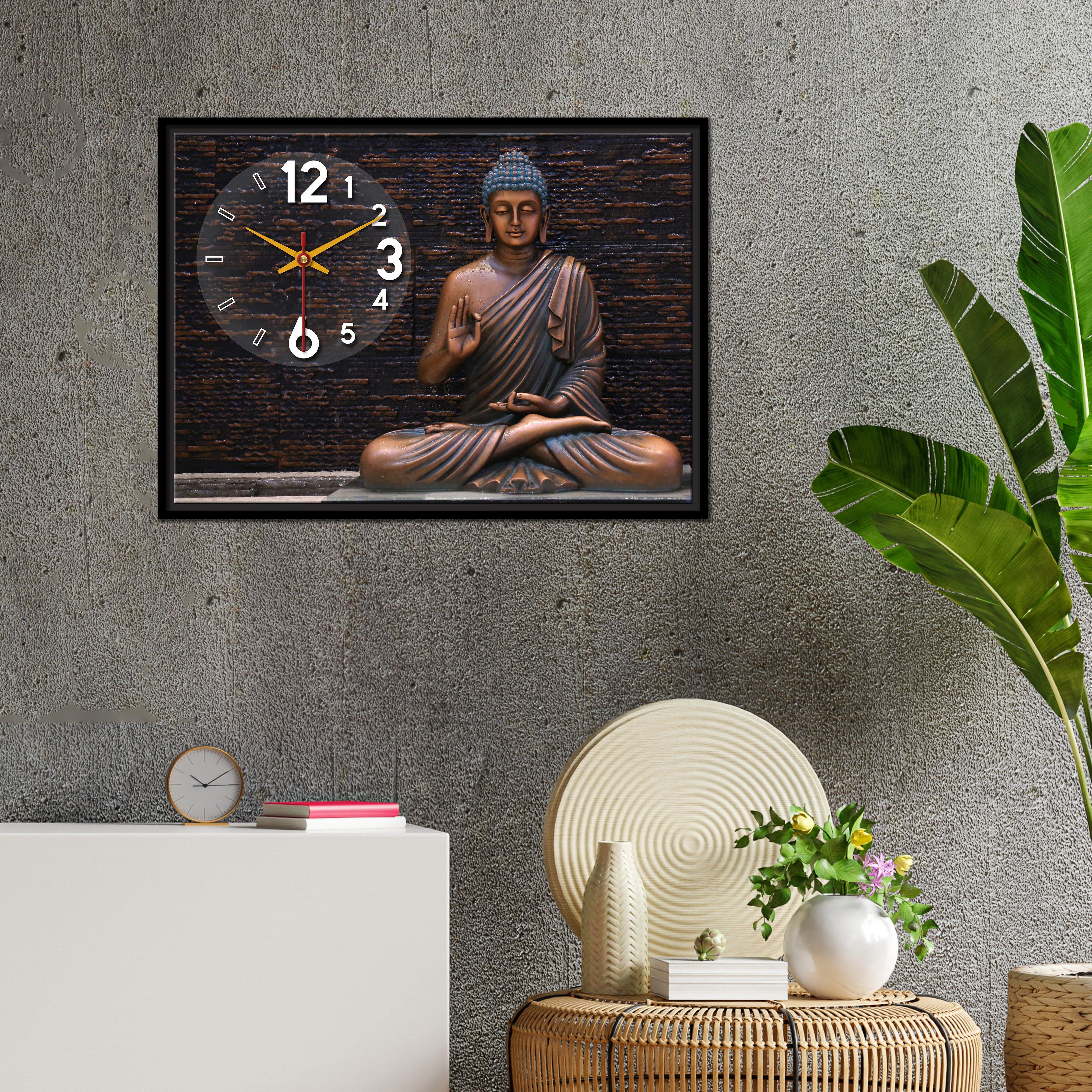 Floating Frame Lord Gautam Buddha Wall Painting with Clock - Image 2