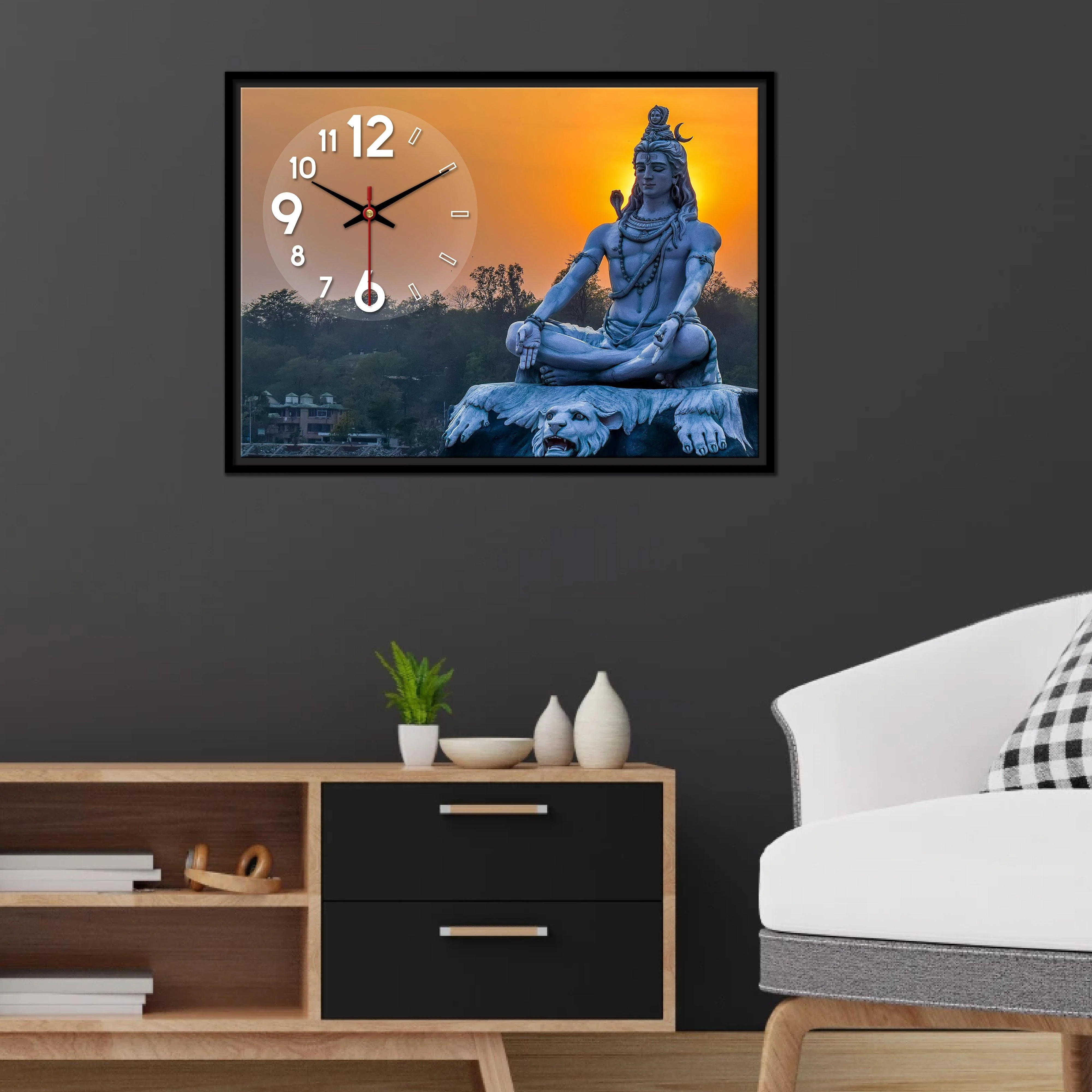 Floating Frame Lord Mahadev Wall Painting with Clock - Image 2