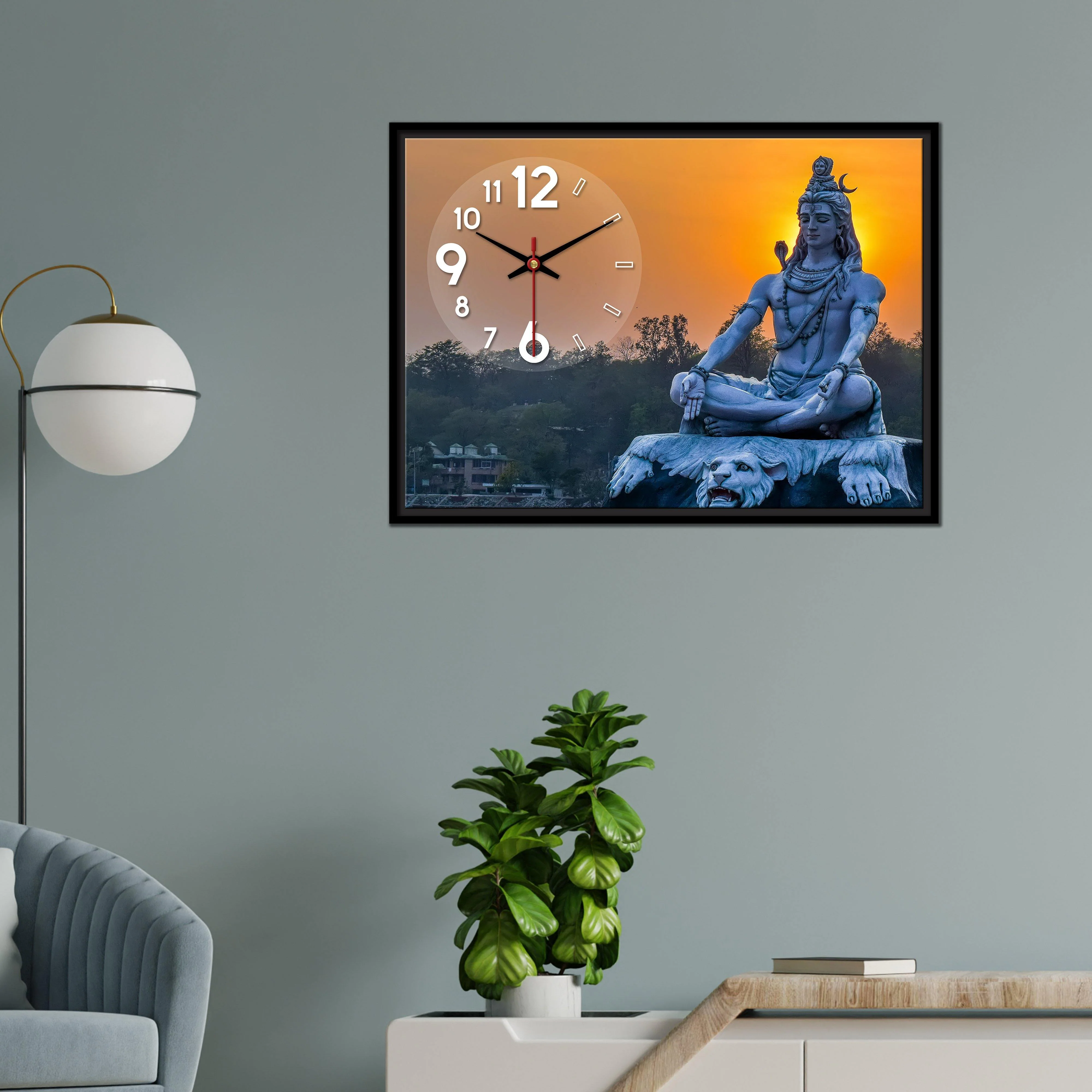 Floating Frame Lord Mahadev Wall Painting with Clock - Image 3