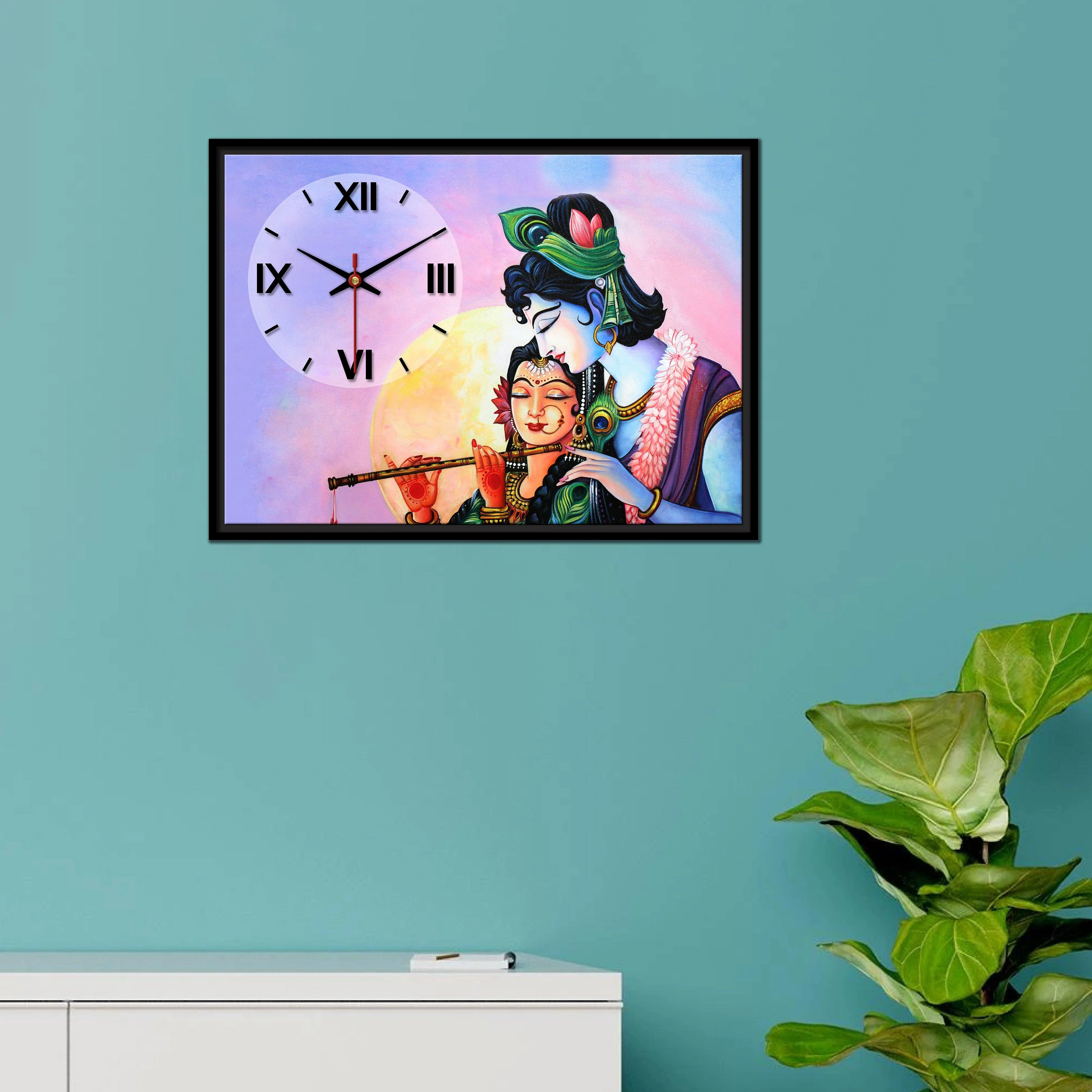 Floating Frame Lord Radha Krishna Wall Painting with Clock - Image 4