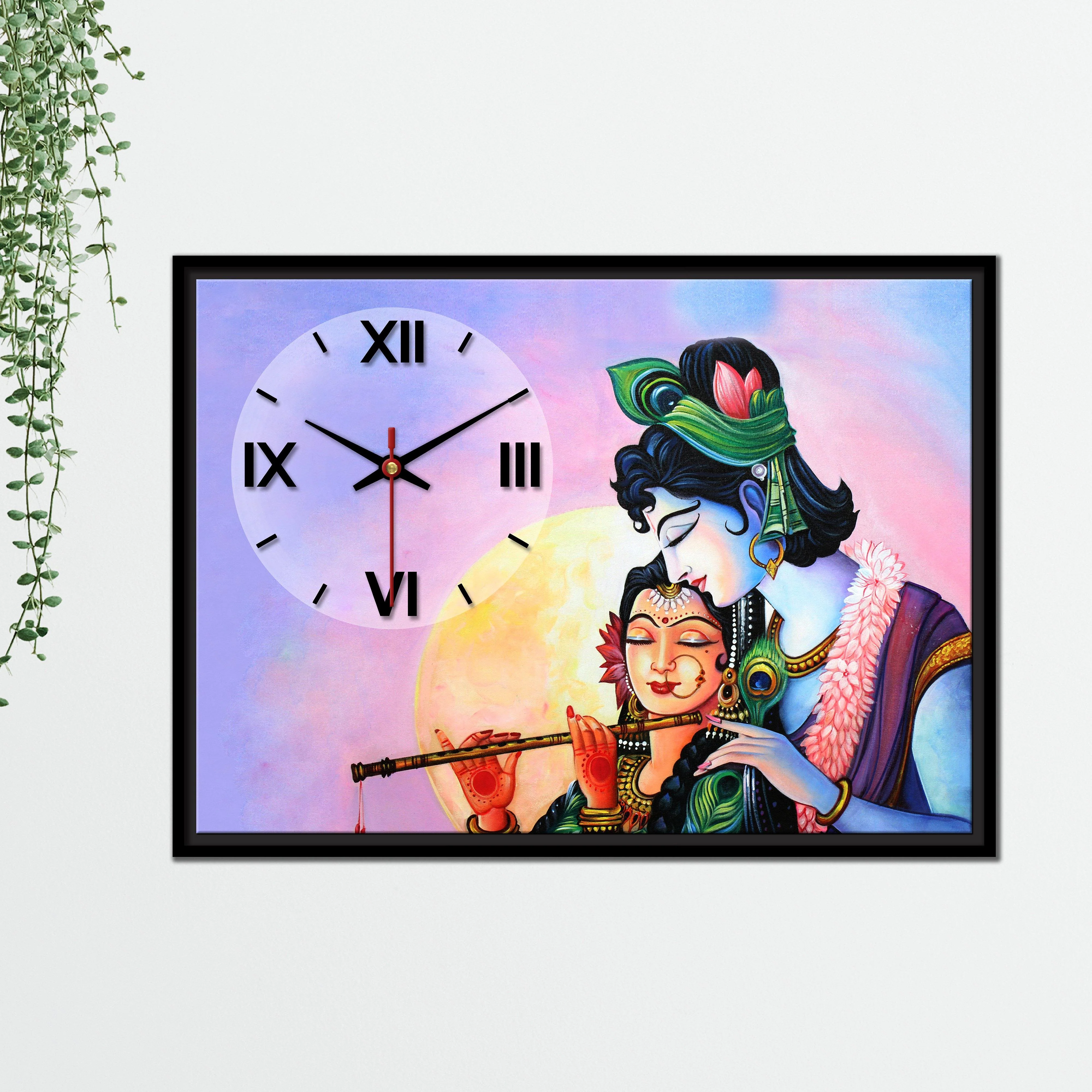 Floating Frame Lord Radha Krishna Wall Painting with Clock - Image 5