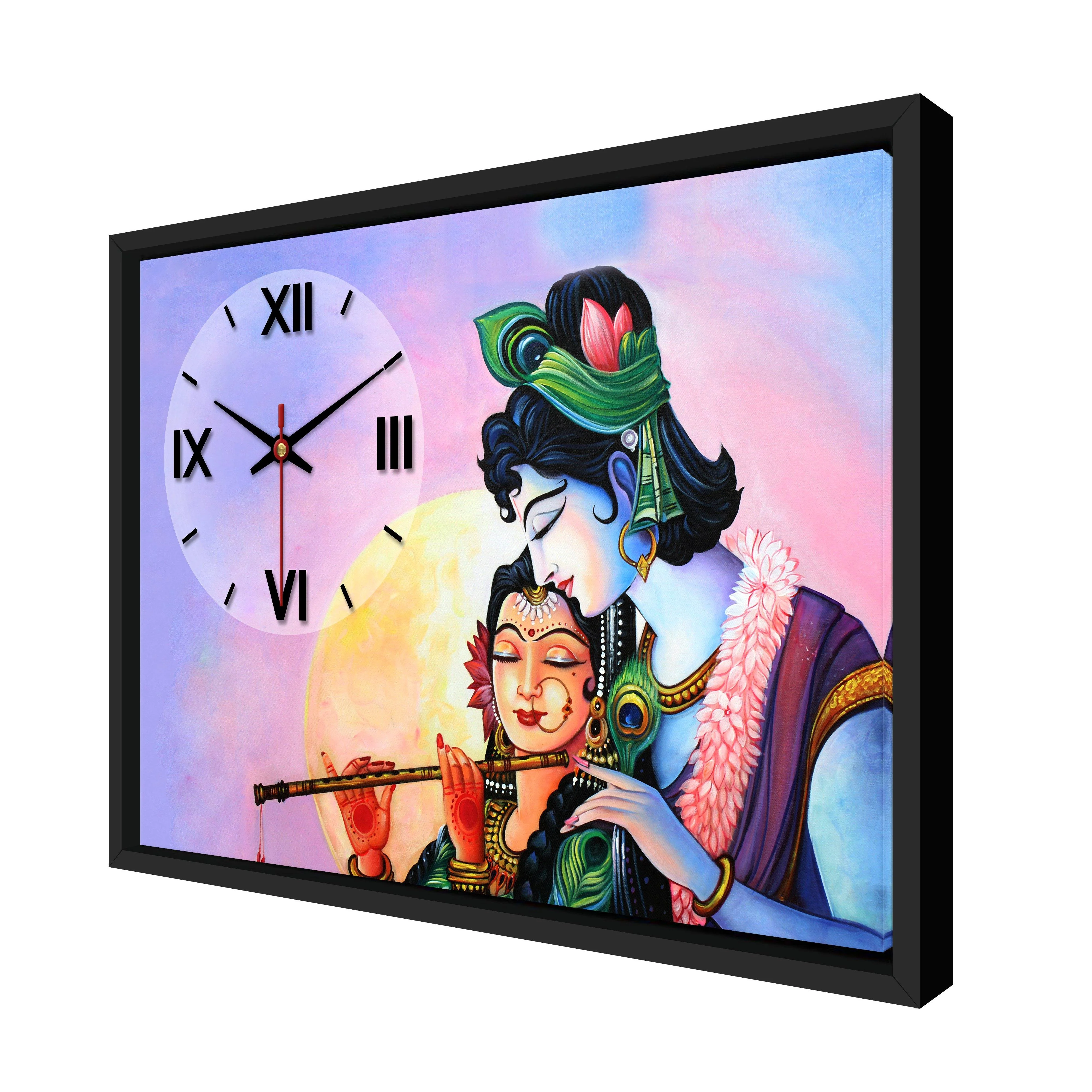 Floating Frame Lord Radha Krishna Wall Painting with Clock - Image 6
