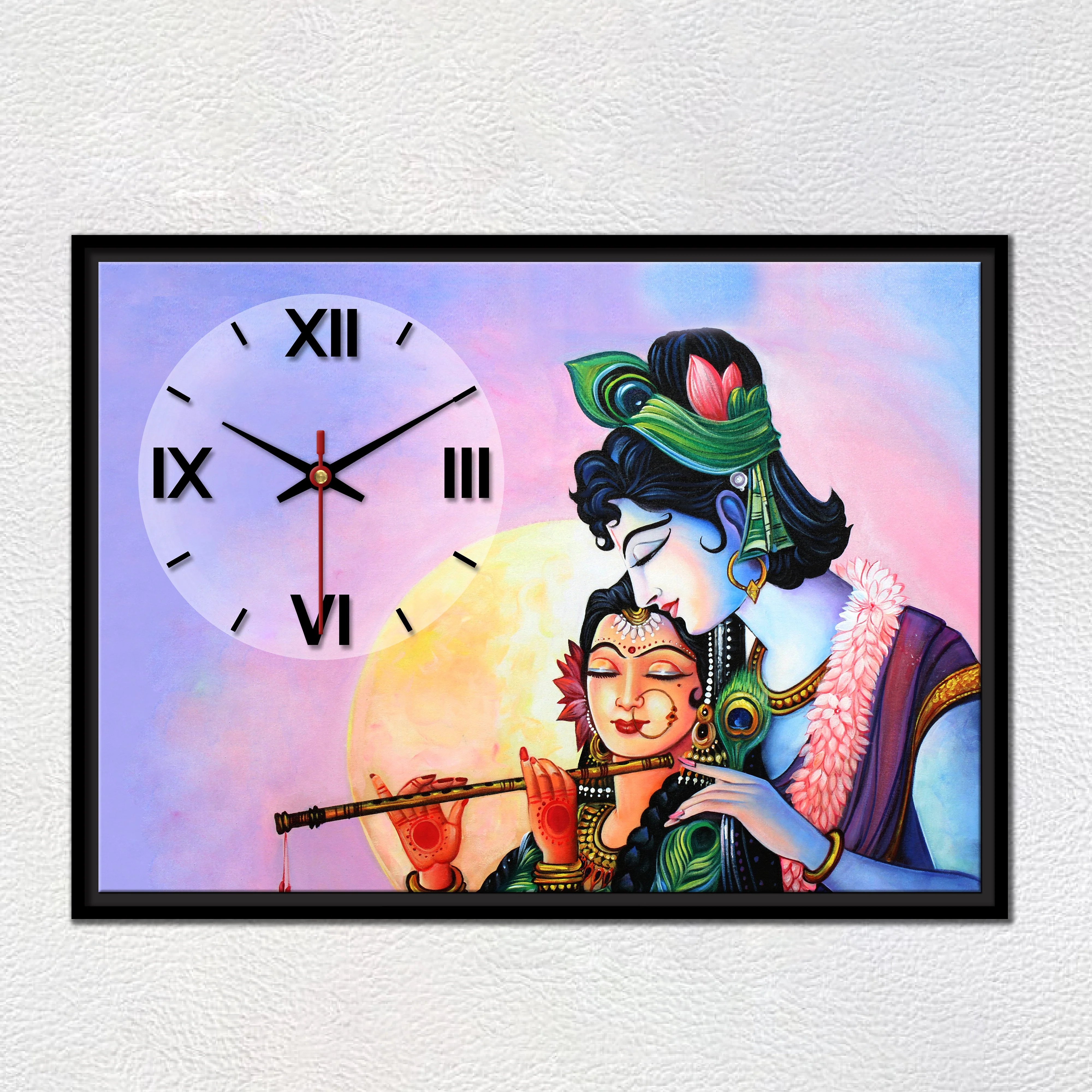 Floating Frame Lord Radha Krishna Wall Painting with Clock - Image 7