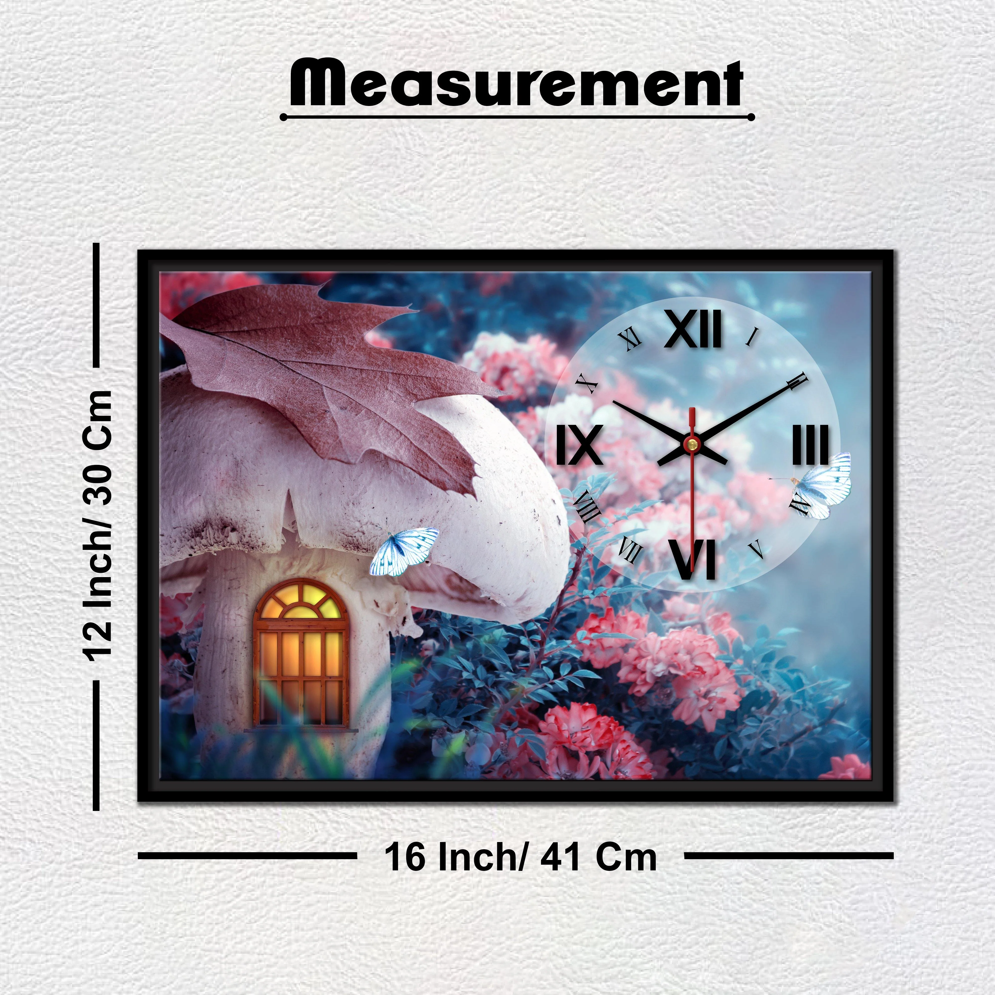 Floating Frame Mashroom House Wall Painting with Clock - Image 7