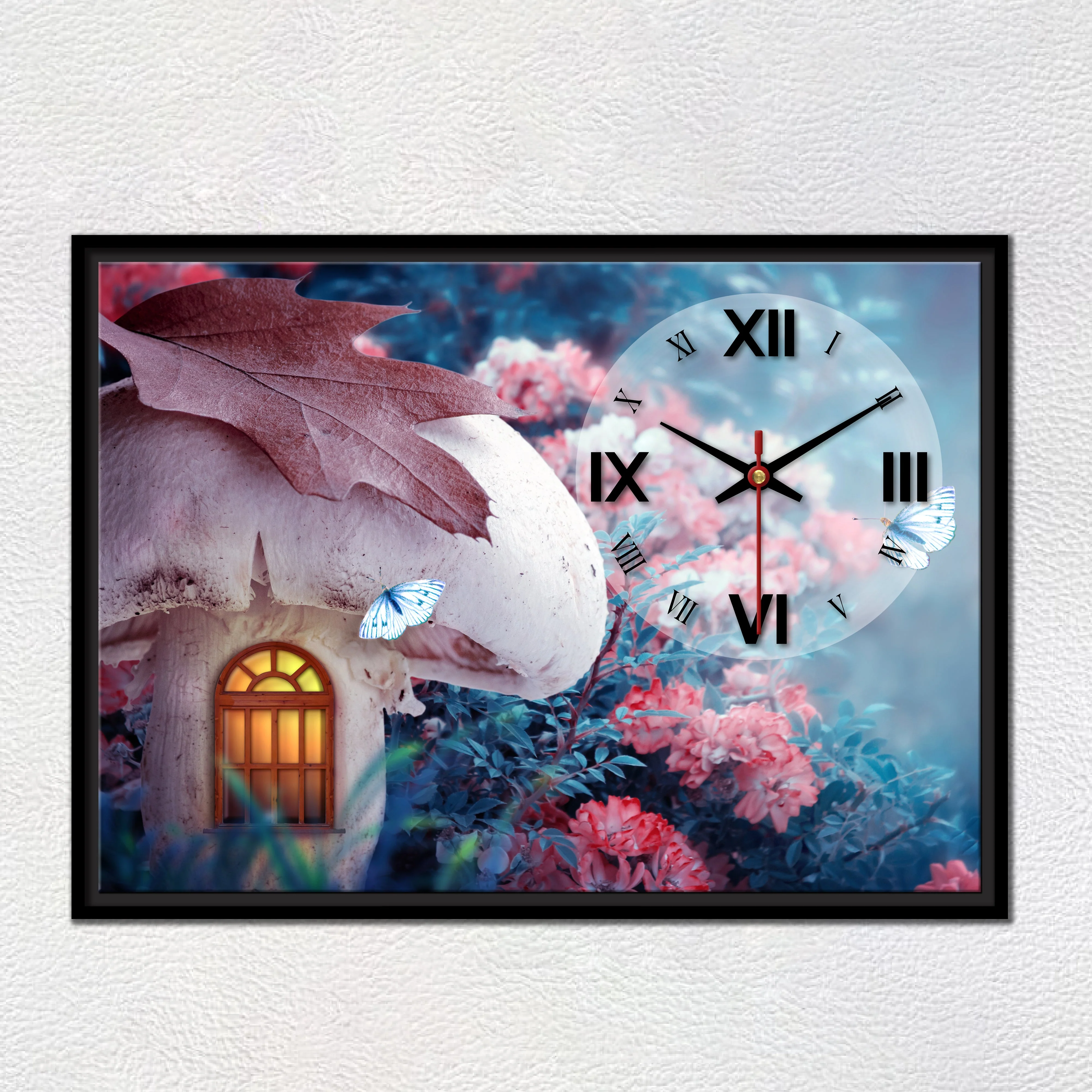 Floating Frame Mashroom House Wall Painting with Clock - Image 8