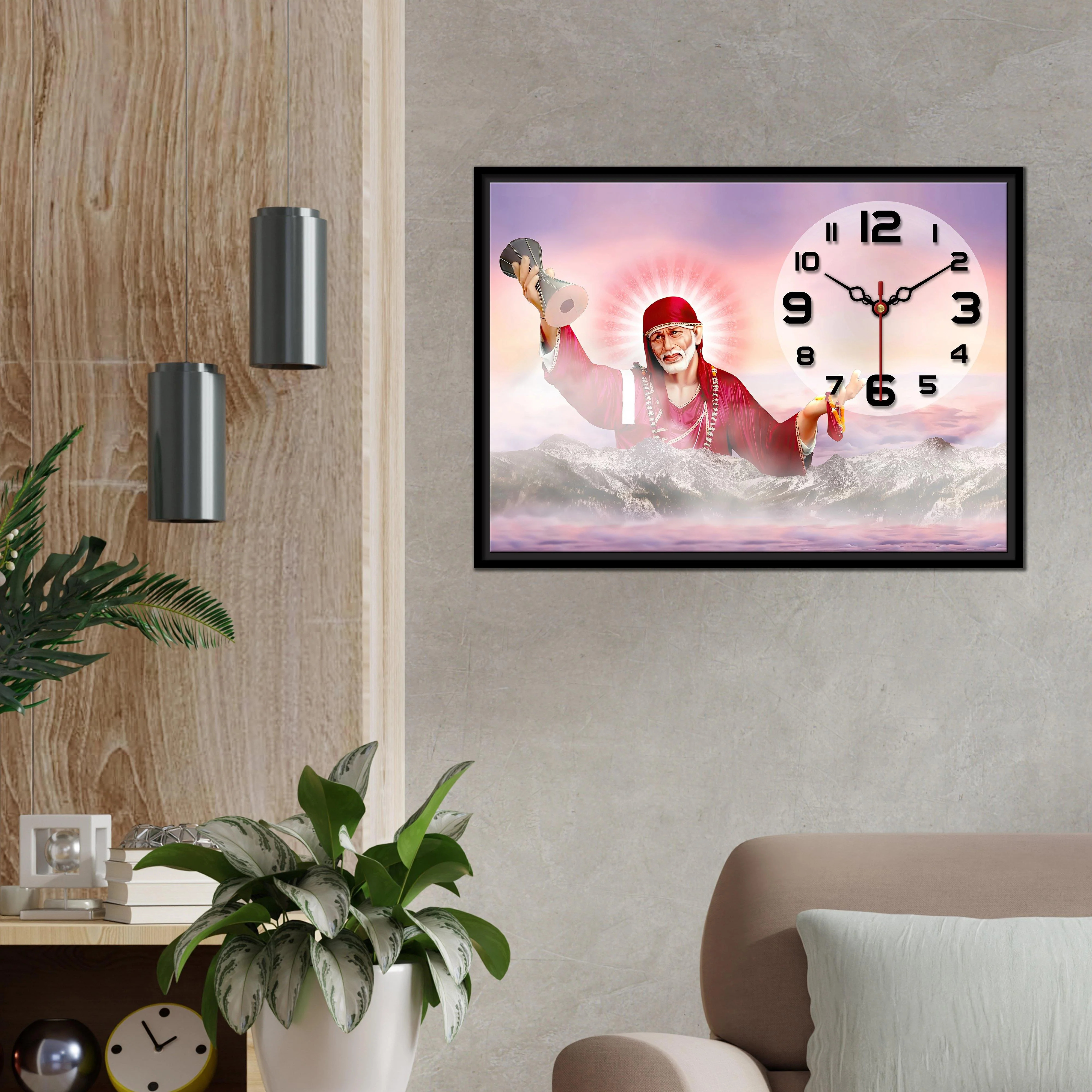 Floating Frame Sai Baba Wall Painting with Clock - Image 2