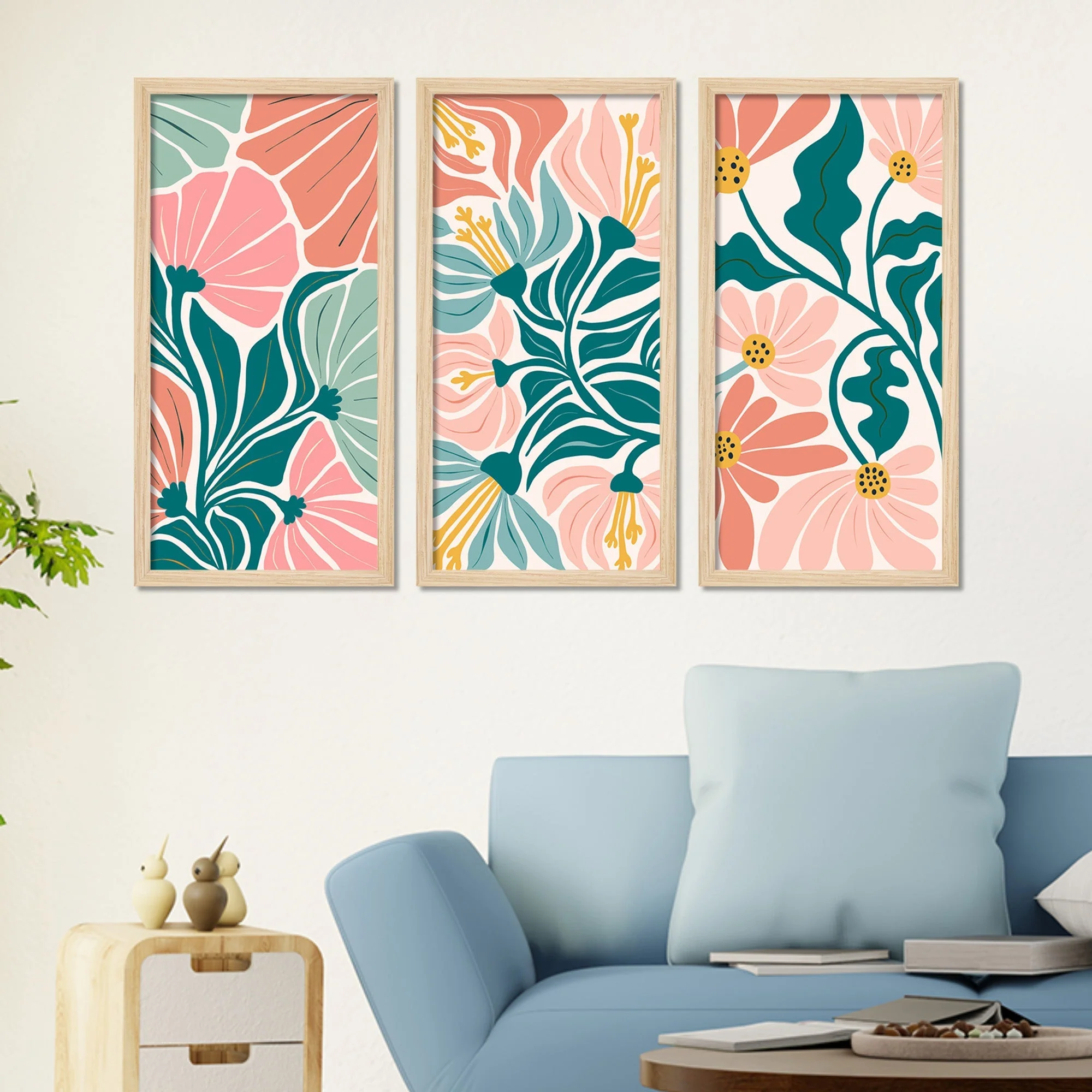 Floral abstract elements Botanical Art Wooden Wall Frame Set of Three - Image 2