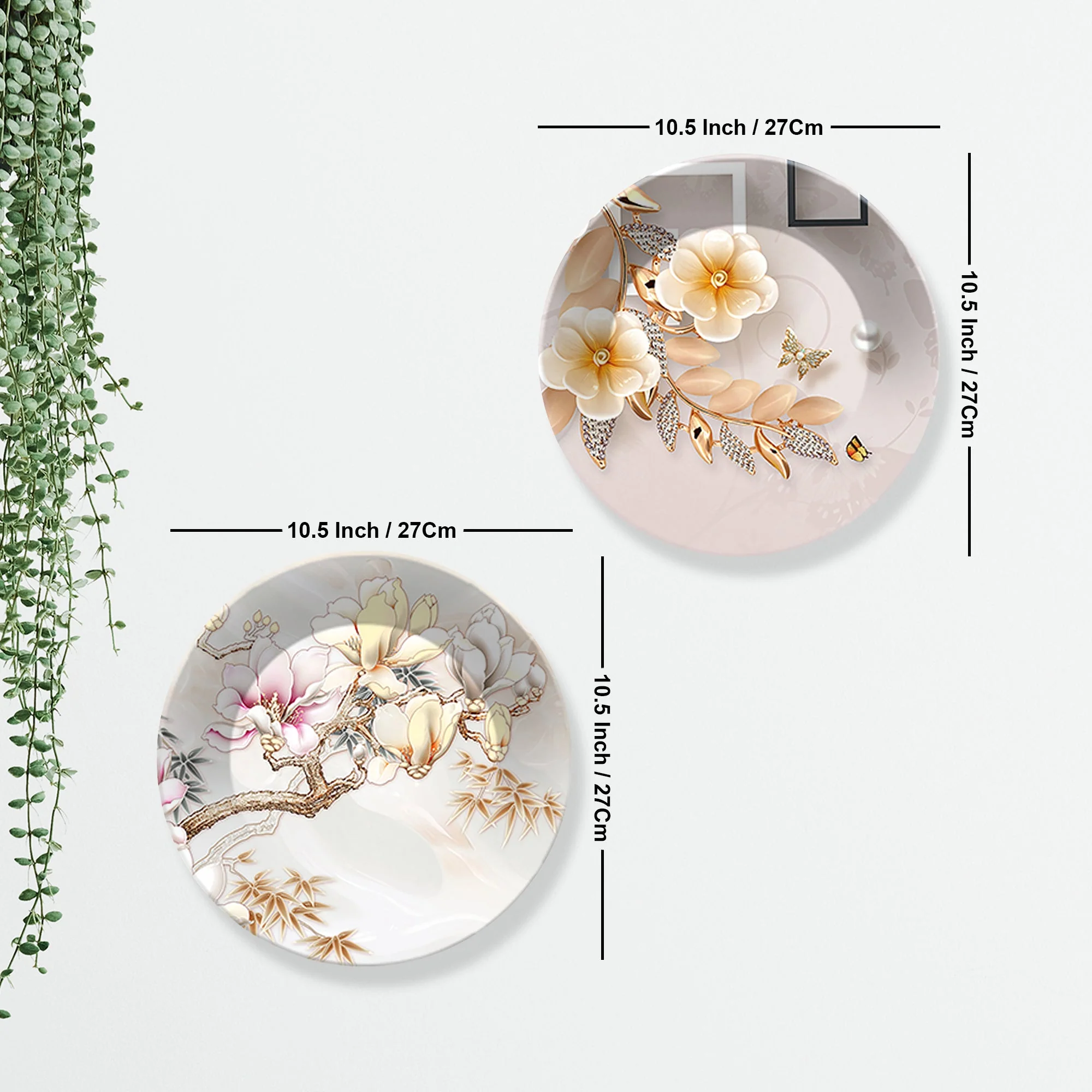Floral Art Ceramic Wall Hanging Plates of Two Pieces - Image 6