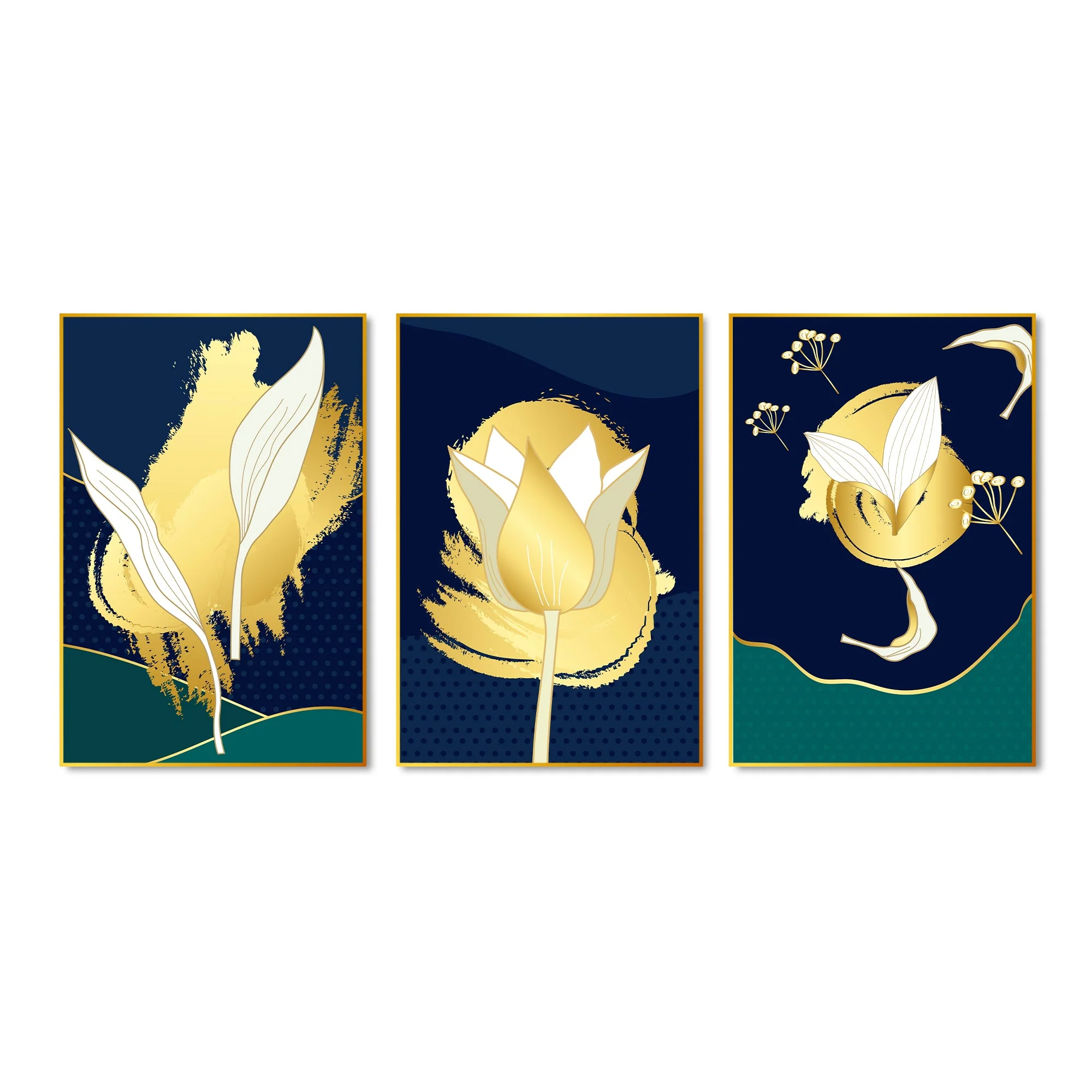 Floral Art Floating Canvas Wall Painting Set of Three - Image 4