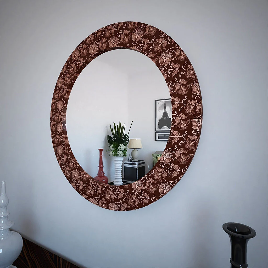 Floral Beauty Maroon Printed Round Acrylic Wall Mirror - Image 2