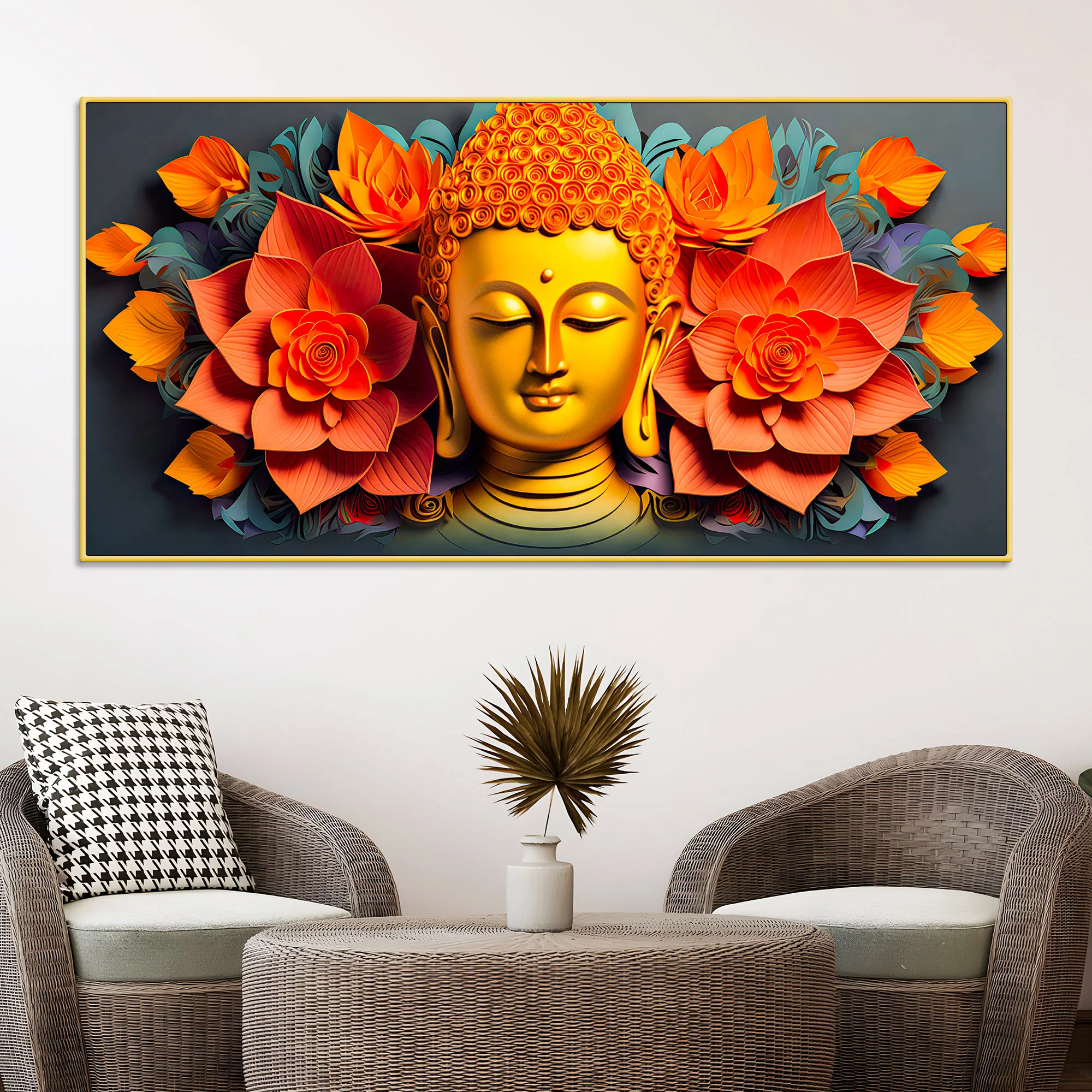 Floral Buddha Wall Canvas Painting for Home Decoration - Image 2