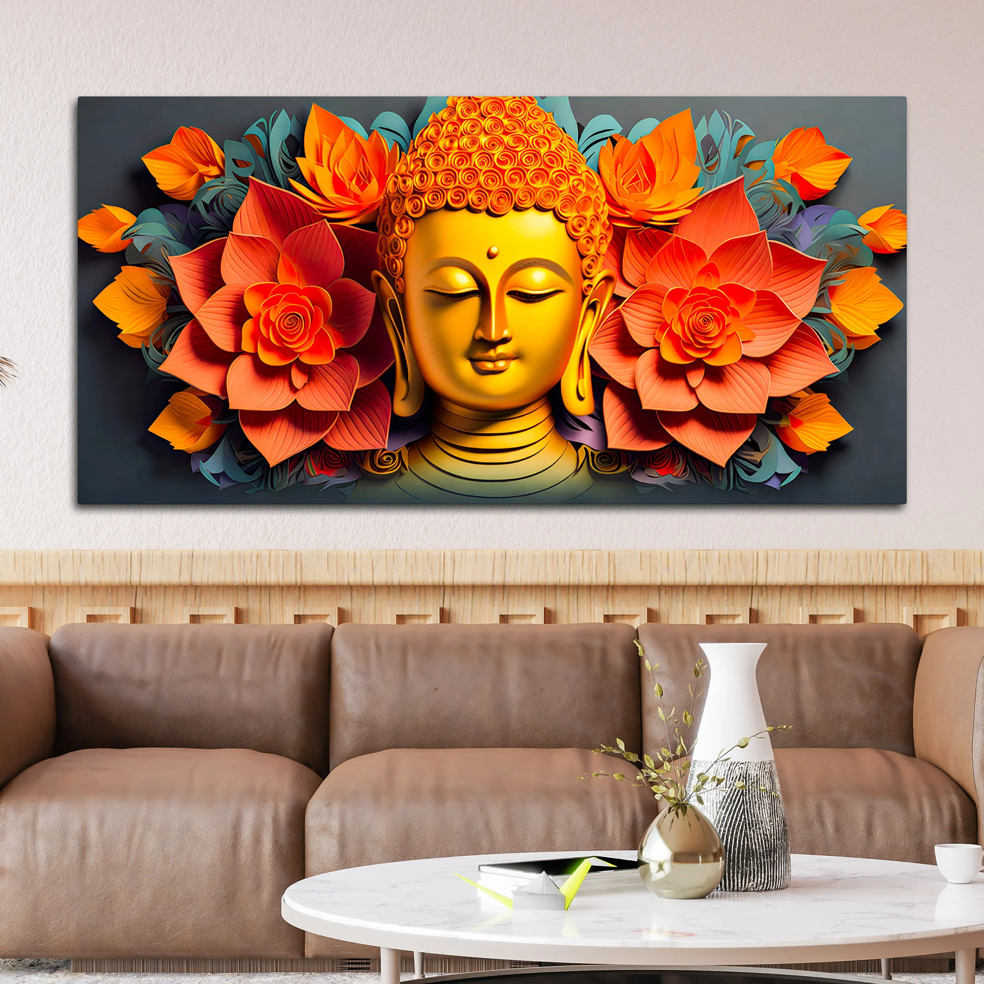 Floral Buddha Wall Canvas Painting for Home Decoration - Image 3