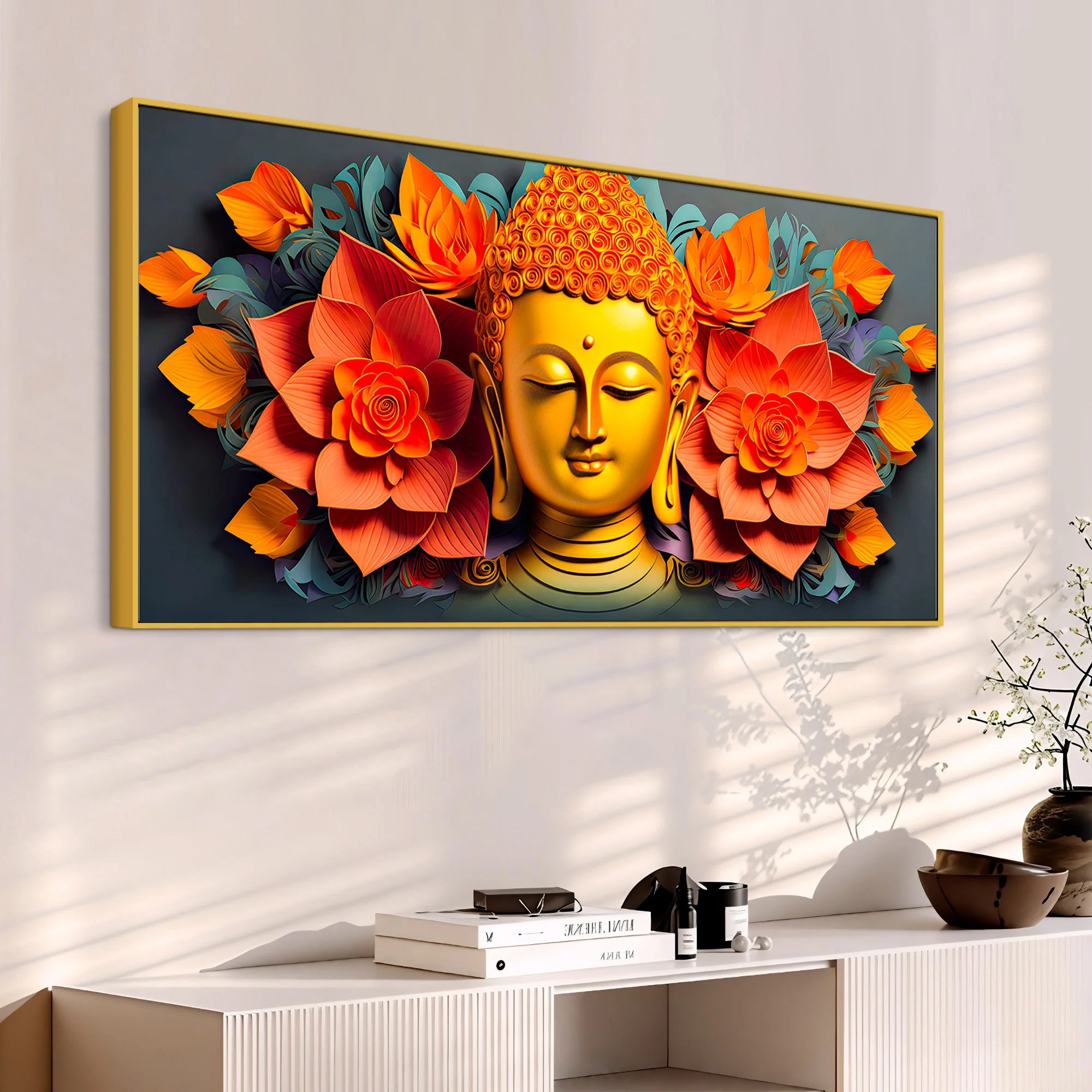 Floral Buddha Wall Canvas Painting for Home Decoration - Image 5