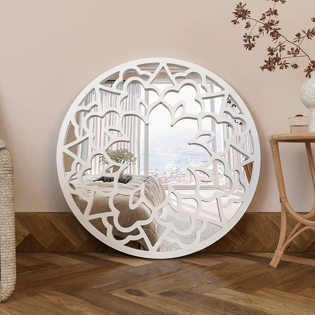 Floral Designer Circular Wooden Decorative Wall Mirror - Image 6