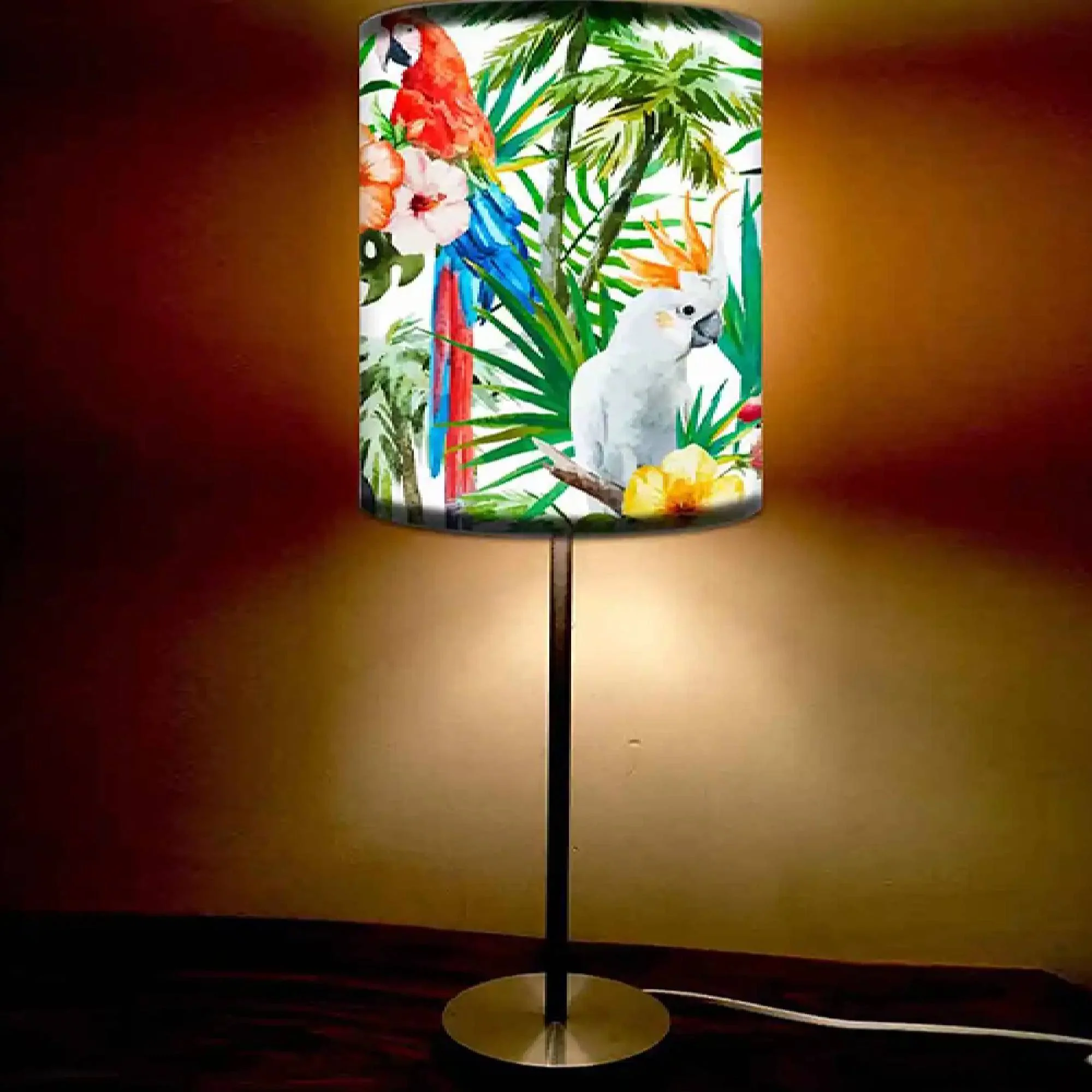 Floral Flower Art Printed Modern Stainless Steel Metal Finish Table Lamp - Image 3