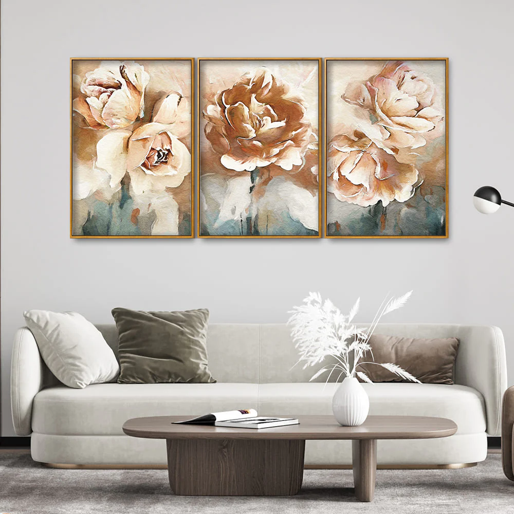 Floral Flower White Rose Floating Canvas Wall Painting Set of Three - Image 2