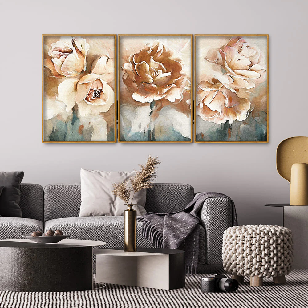 Floral Flower White Rose Floating Canvas Wall Painting Set of Three - Image 3