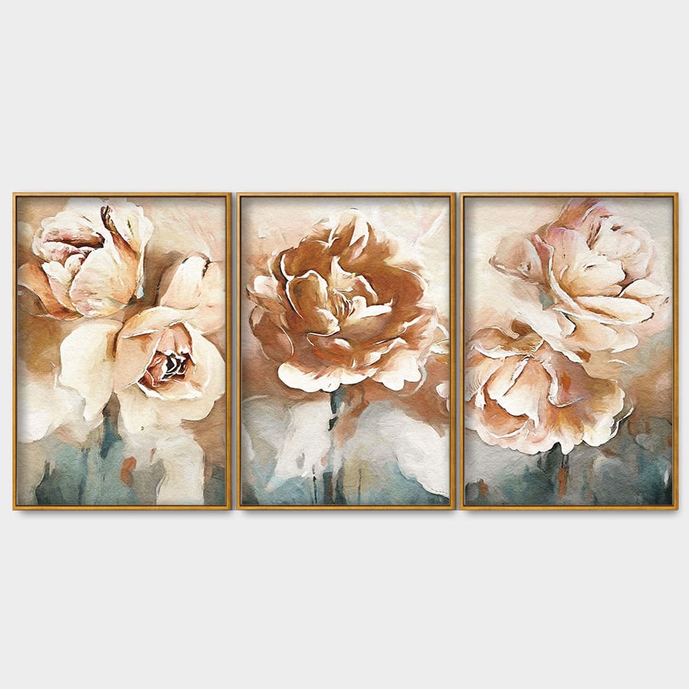 Floral Flower White Rose Floating Canvas Wall Painting Set of Three - Image 4