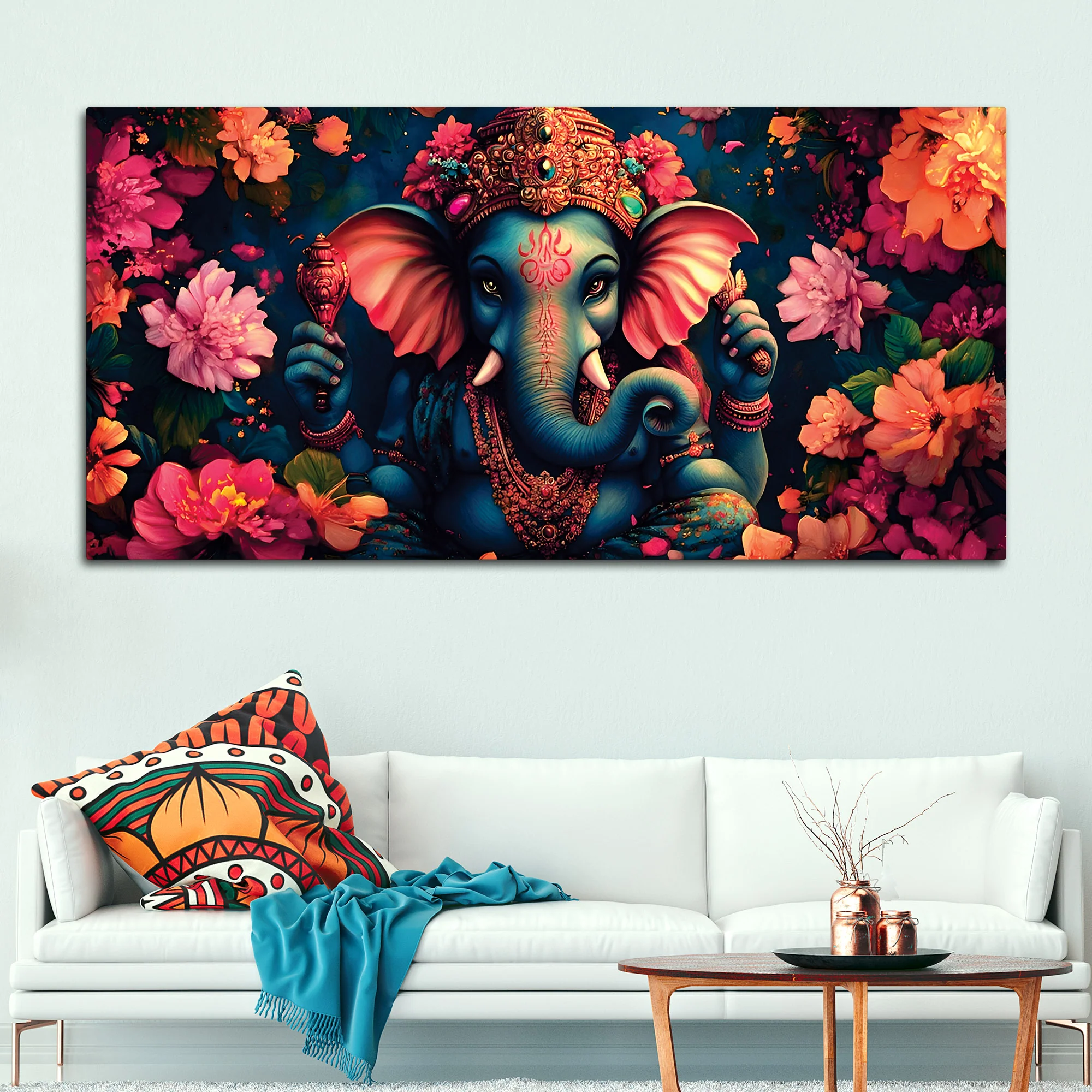 Floral Grace of Lord Ganpati Premium Canvas Wall Painting for Home & Office Decor - Image 2