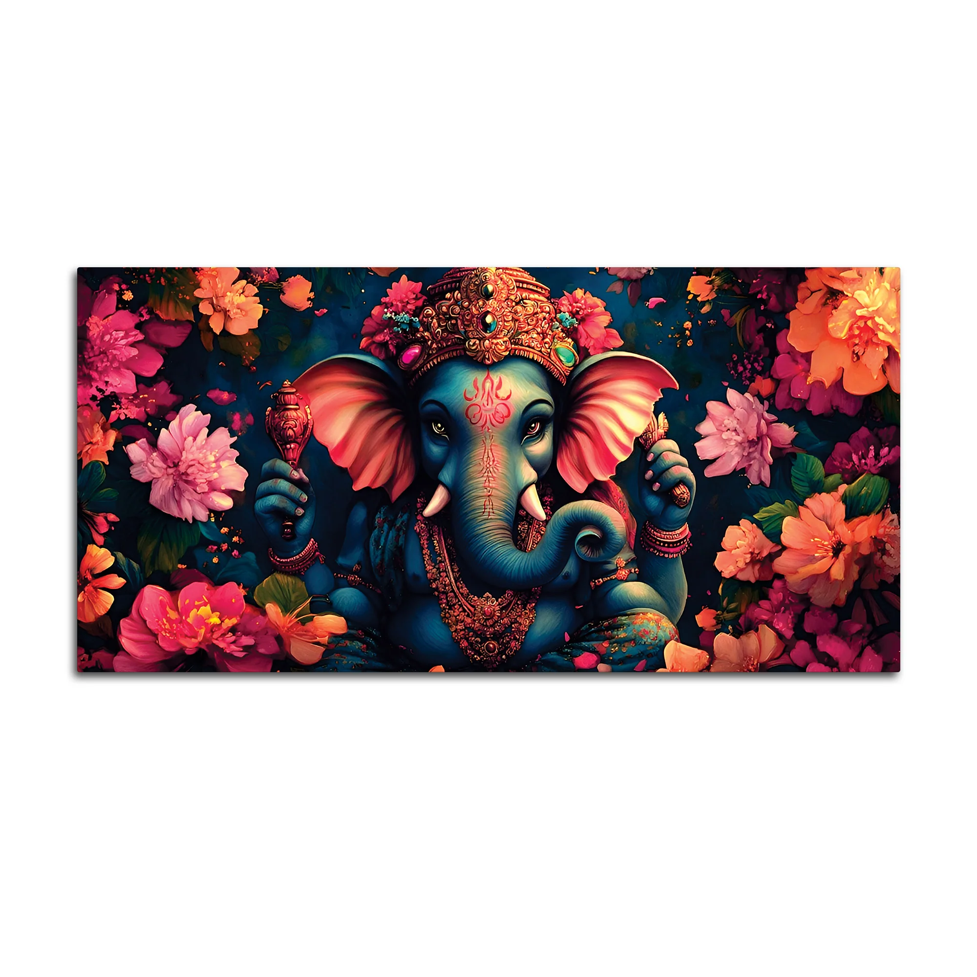 Floral Grace of Lord Ganpati Premium Canvas Wall Painting for Home & Office Decor - Image 4