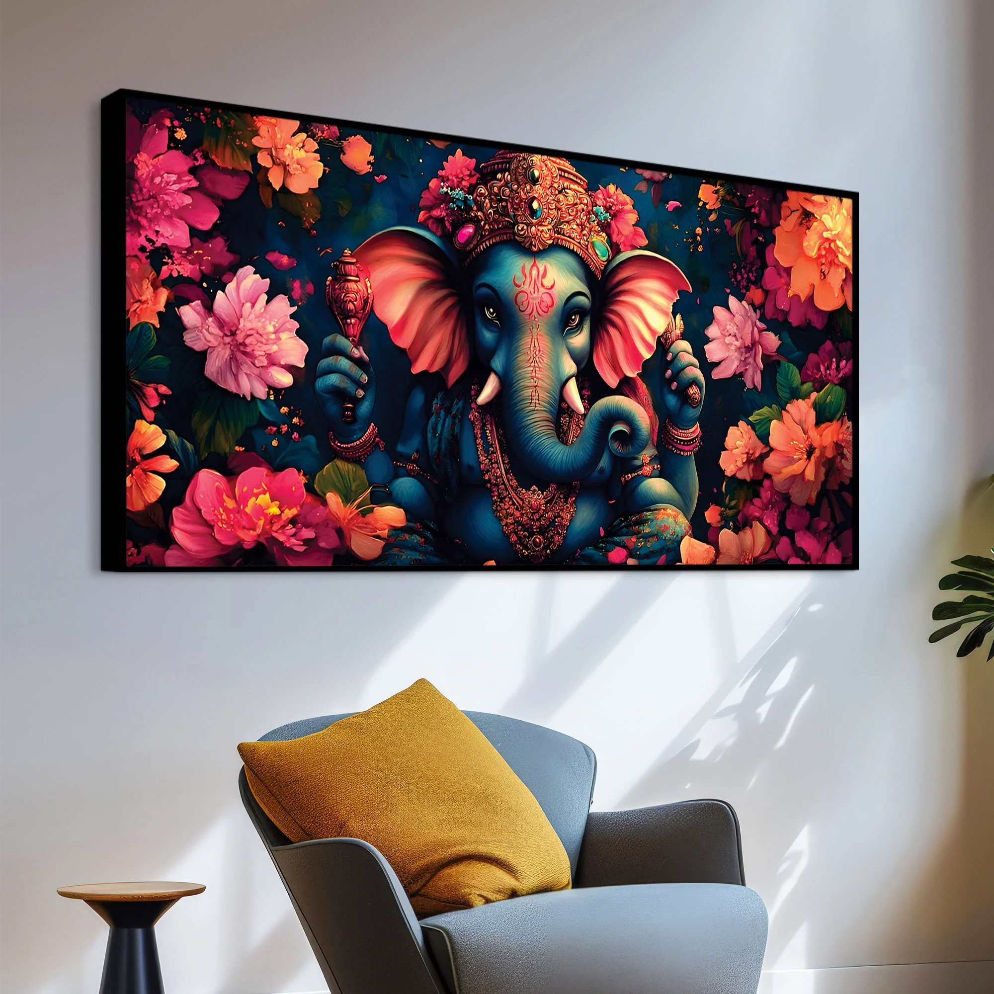 Floral Grace of Lord Ganpati Premium Canvas Wall Painting for Home & Office Decor - Image 5