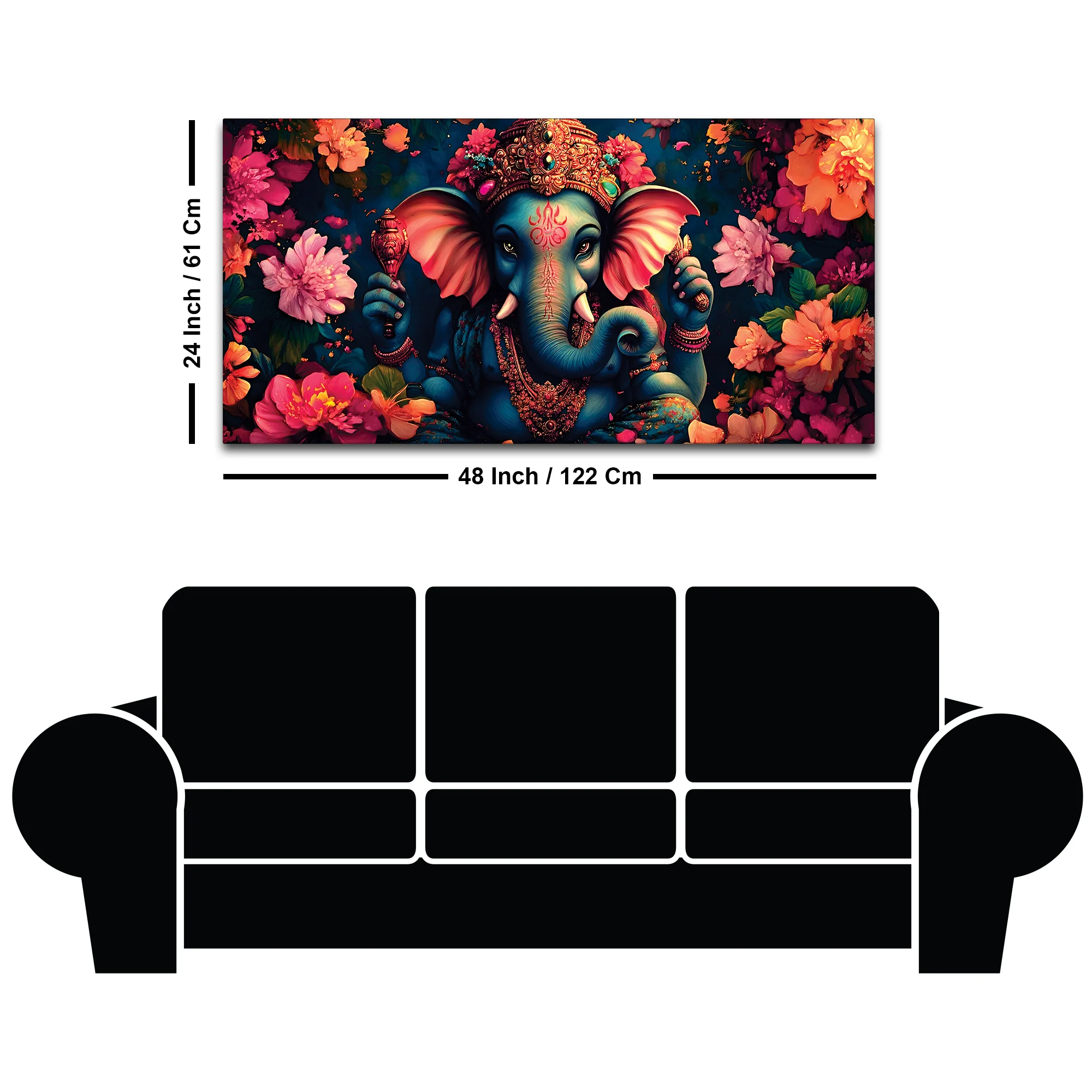 Floral Grace of Lord Ganpati Premium Canvas Wall Painting for Home & Office Decor - Image 8
