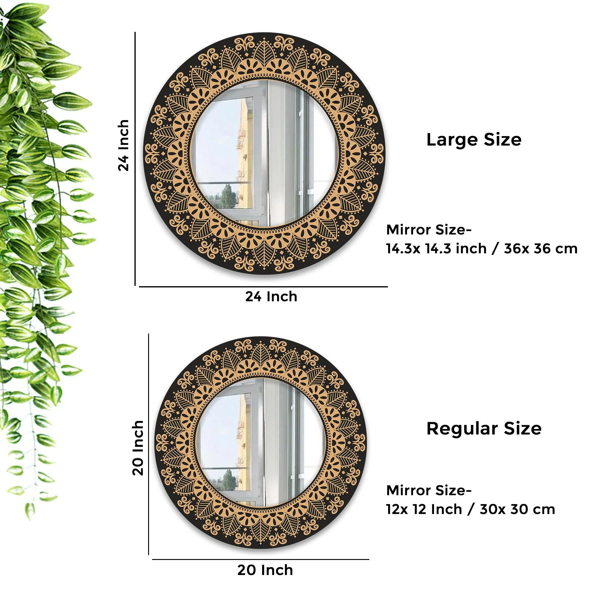 Floral Mandala Design Art Round Printed Acrylic Wall Mirror - Image 3
