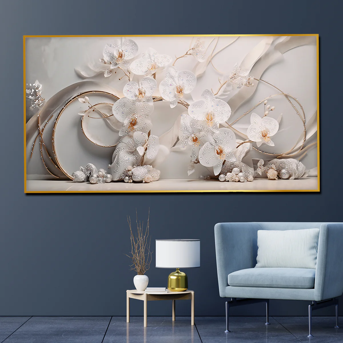 Floral Petals in Ice Framed Crystal Glass Painting