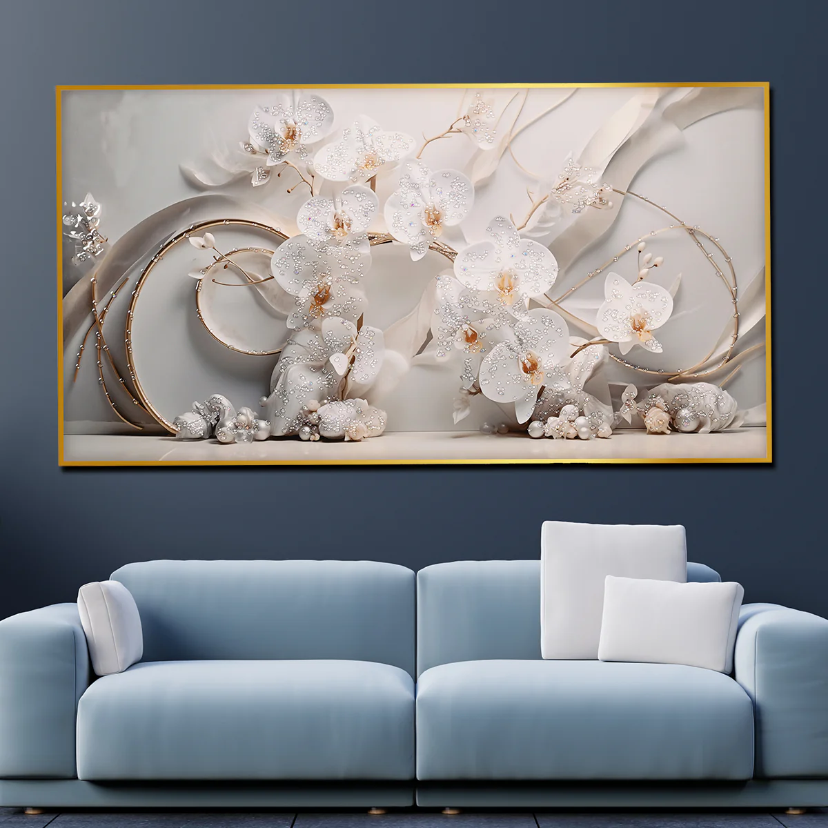 Floral Petals in Ice Framed Crystal Glass Painting - Image 3