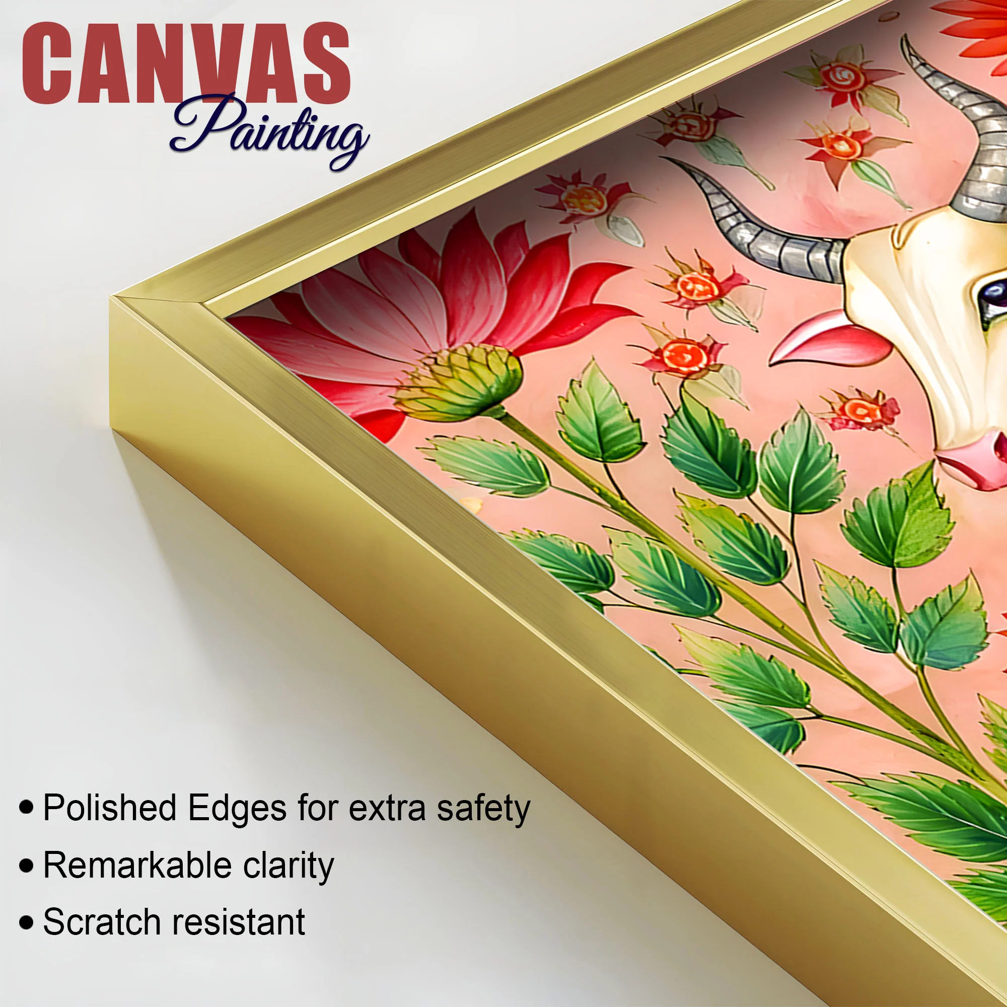 Floral Pichwai Cow Canvas Wall Painting | Indian Traditional Wall Painting - Image 6