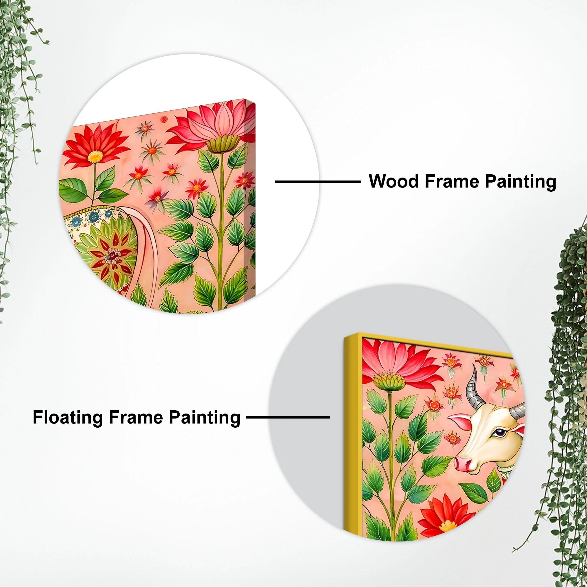Floral Pichwai Cow Canvas Wall Painting | Indian Traditional Wall Painting - Image 7