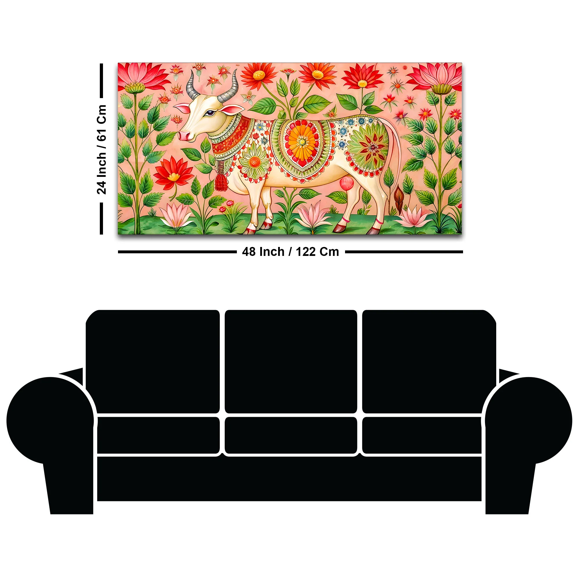 Floral Pichwai Cow Canvas Wall Painting | Indian Traditional Wall Painting - Image 8