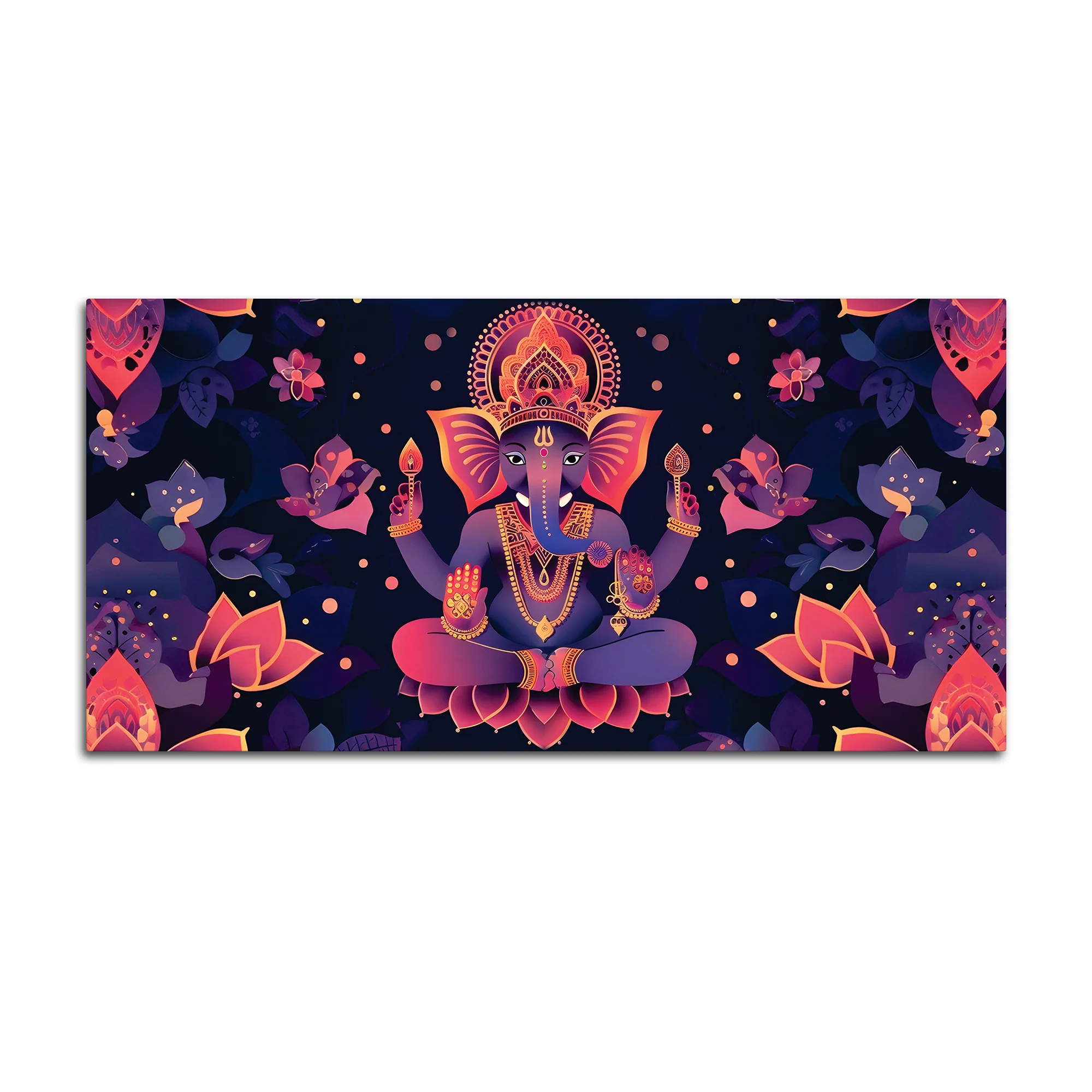 Floral Purple Pink Themed Lord Shri Ganesha Canvas Wall Painting for Home & Office – Elegant Spiritual Home Decor - Image 4
