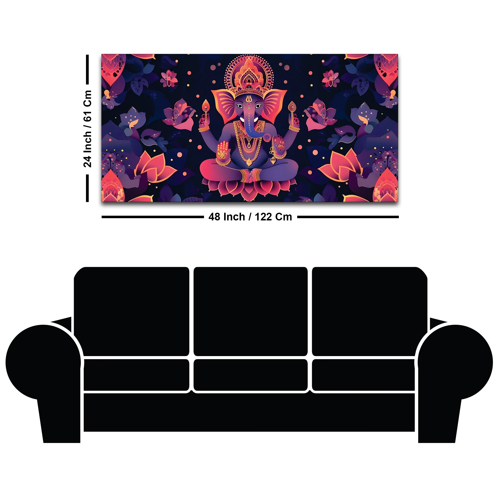 Floral Purple Pink Themed Lord Shri Ganesha Canvas Wall Painting for Home & Office – Elegant Spiritual Home Decor - Image 8