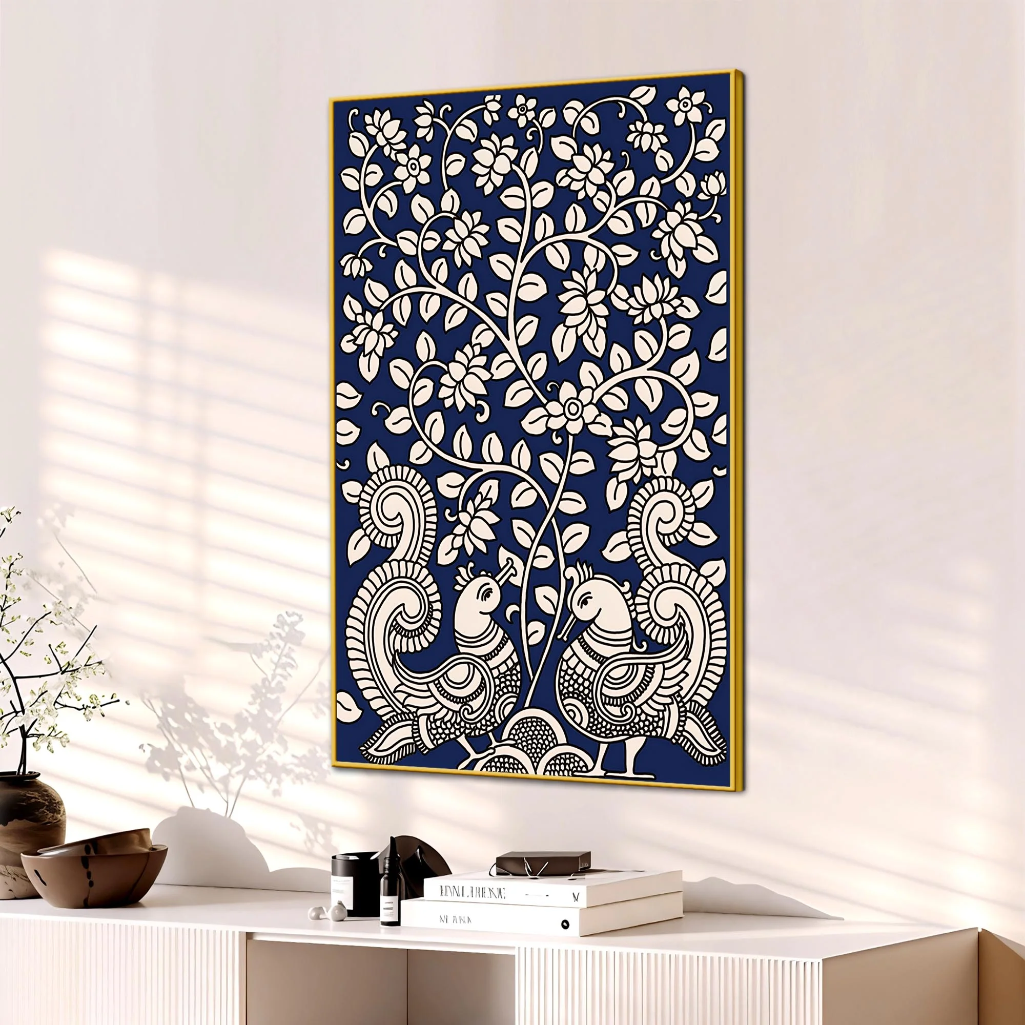 Floral Tree with Birds Canvas Painting | Birds & Floral Wall Décor - Image 3