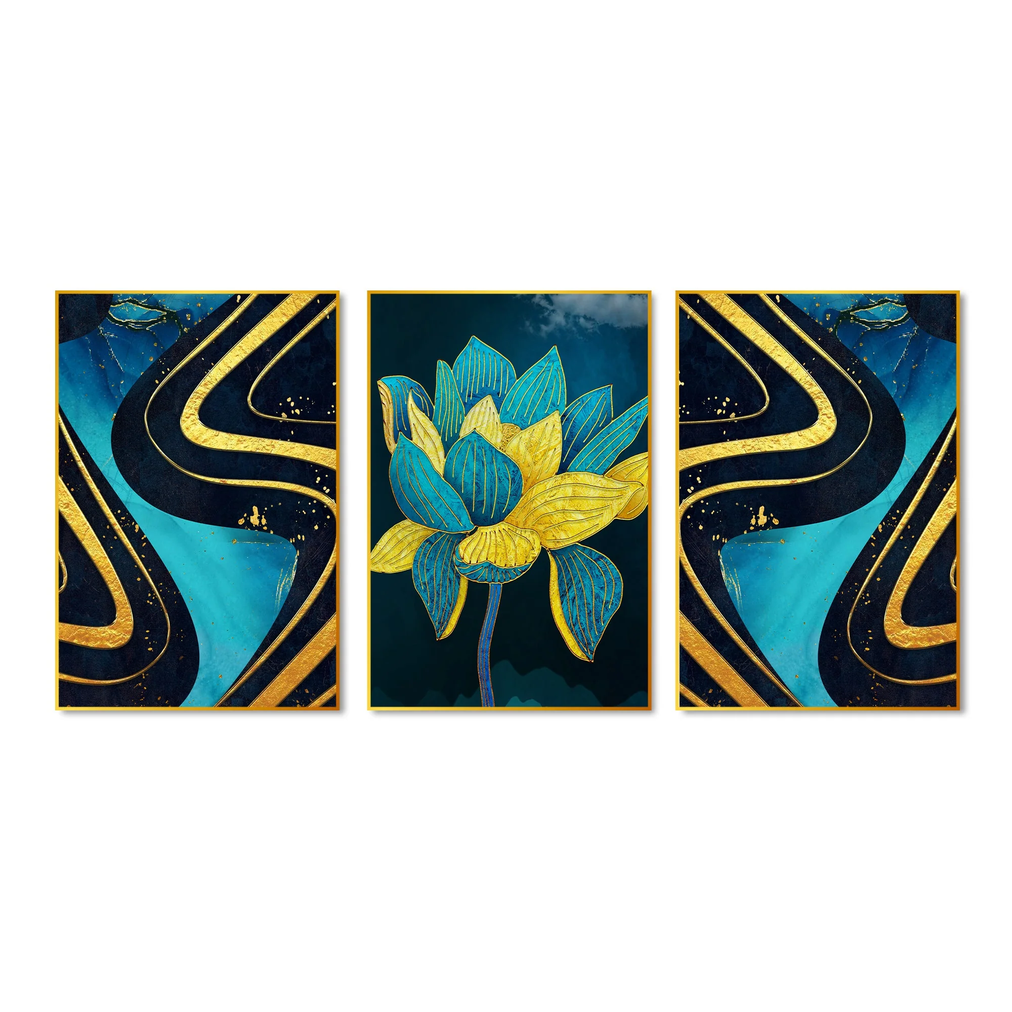 Flower Abstract Shapes Floating Canvas Wall Painting Set of Three - Image 4