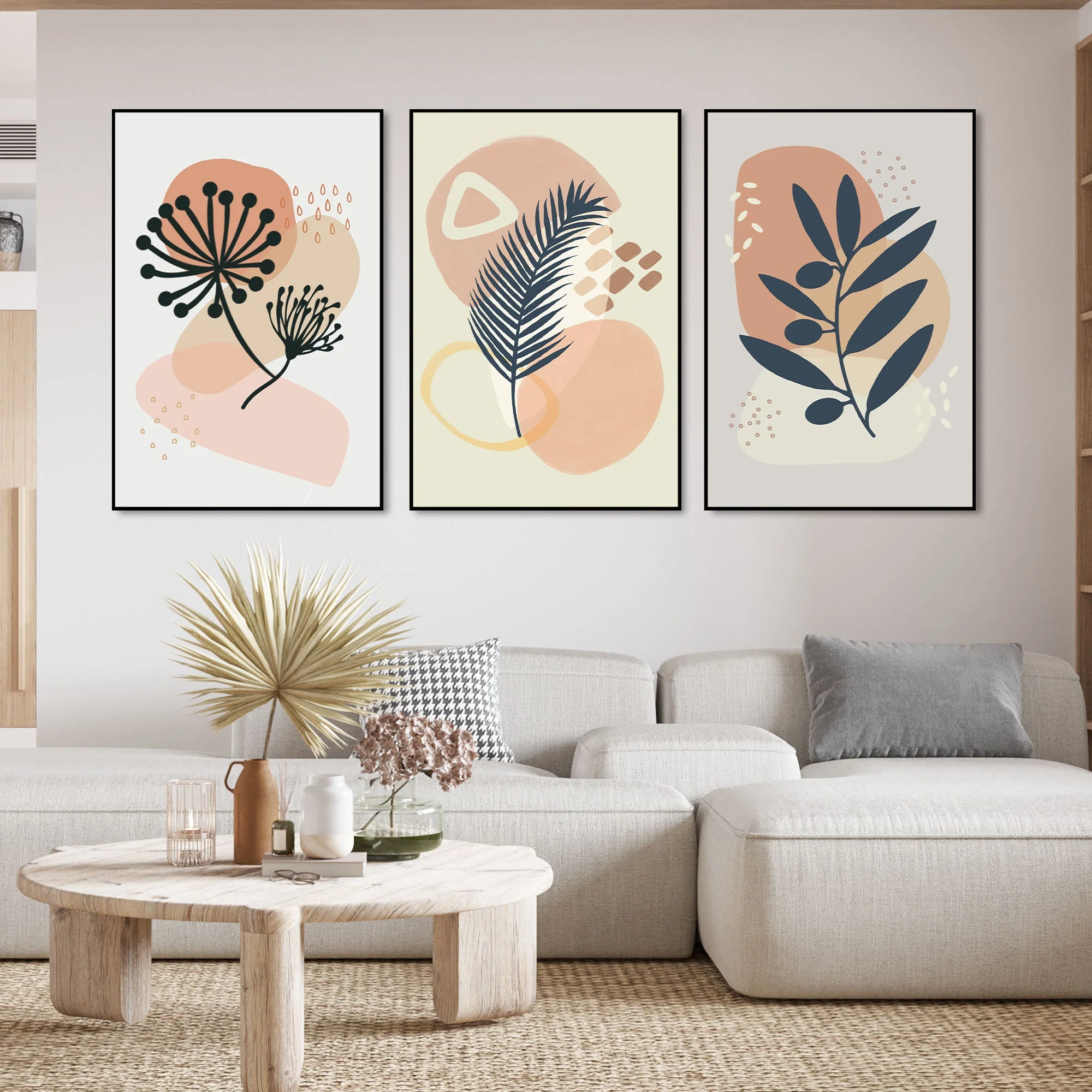Flower & Leaves Floating Canvas Wall Painting Set of Three - Image 3