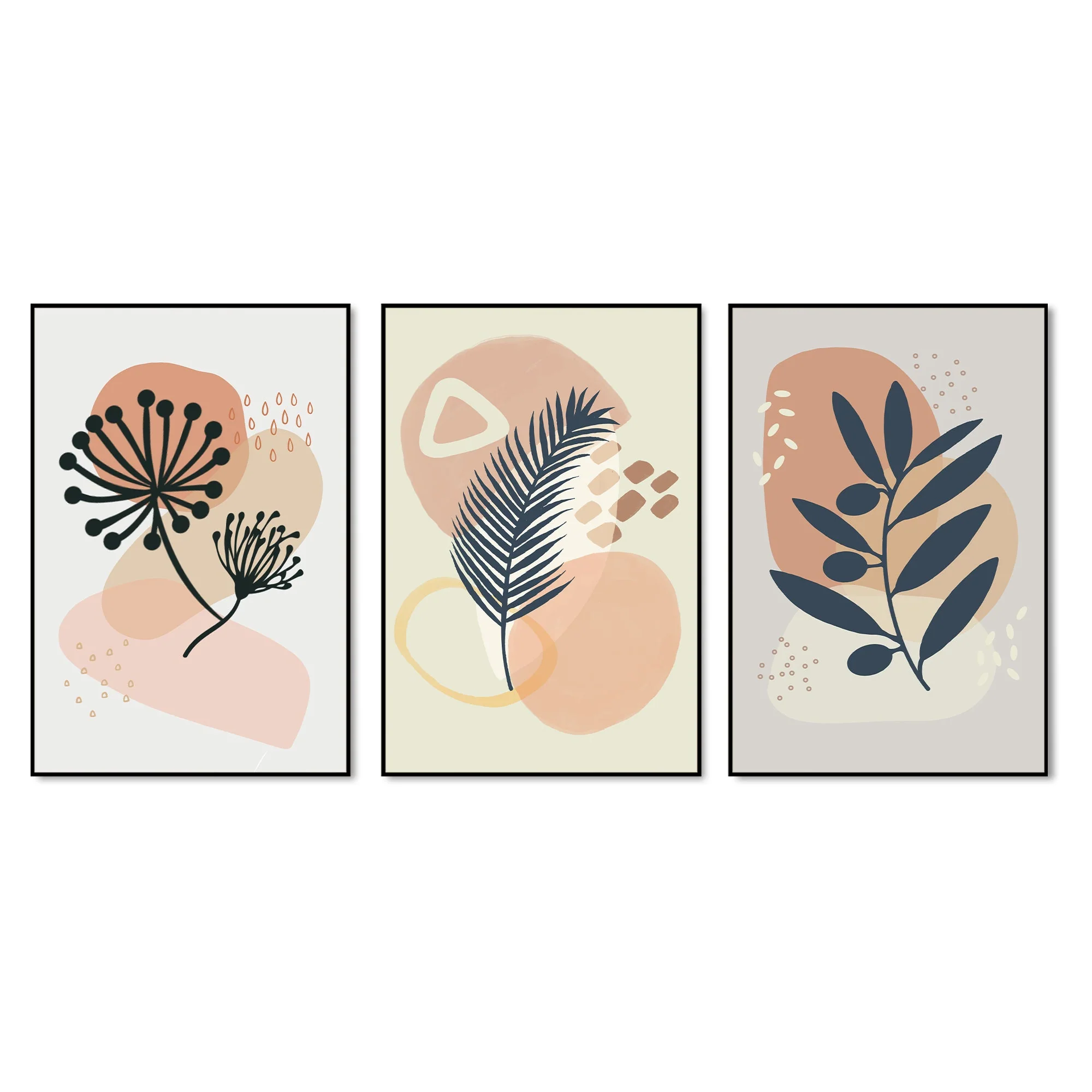 Flower & Leaves Floating Canvas Wall Painting Set of Three - Image 4
