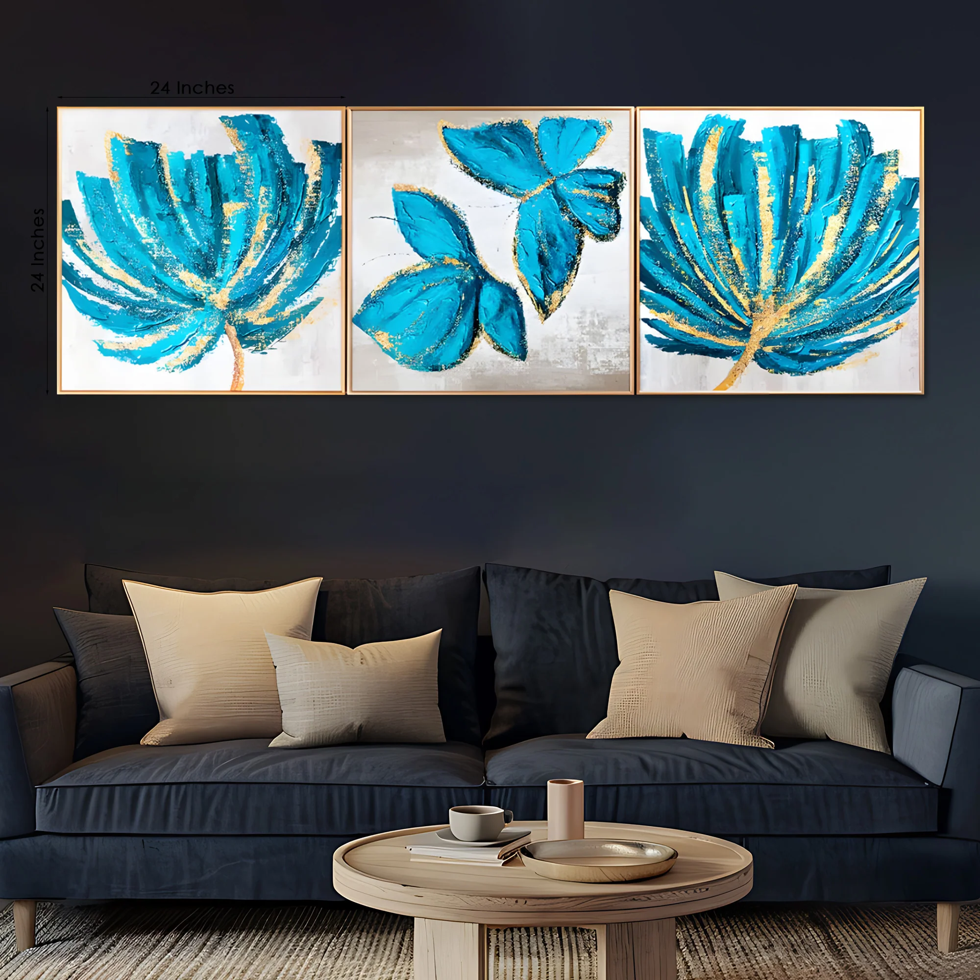 Flower & Lima Butterfly Framed Crystal Glass Painting Set of 3 - Image 2