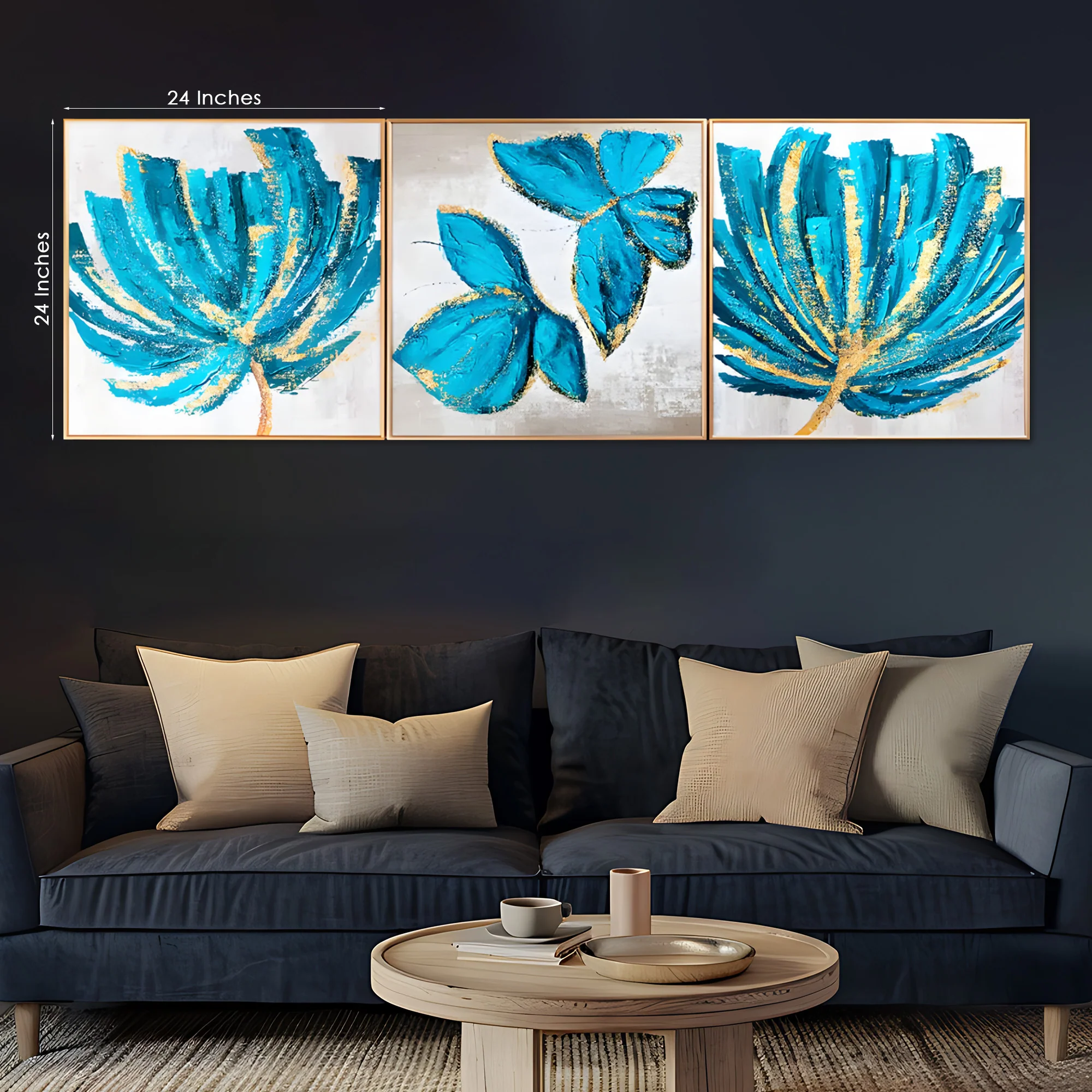 Flower & Lima Butterfly Framed Crystal Glass Painting Set of 3 - Image 3