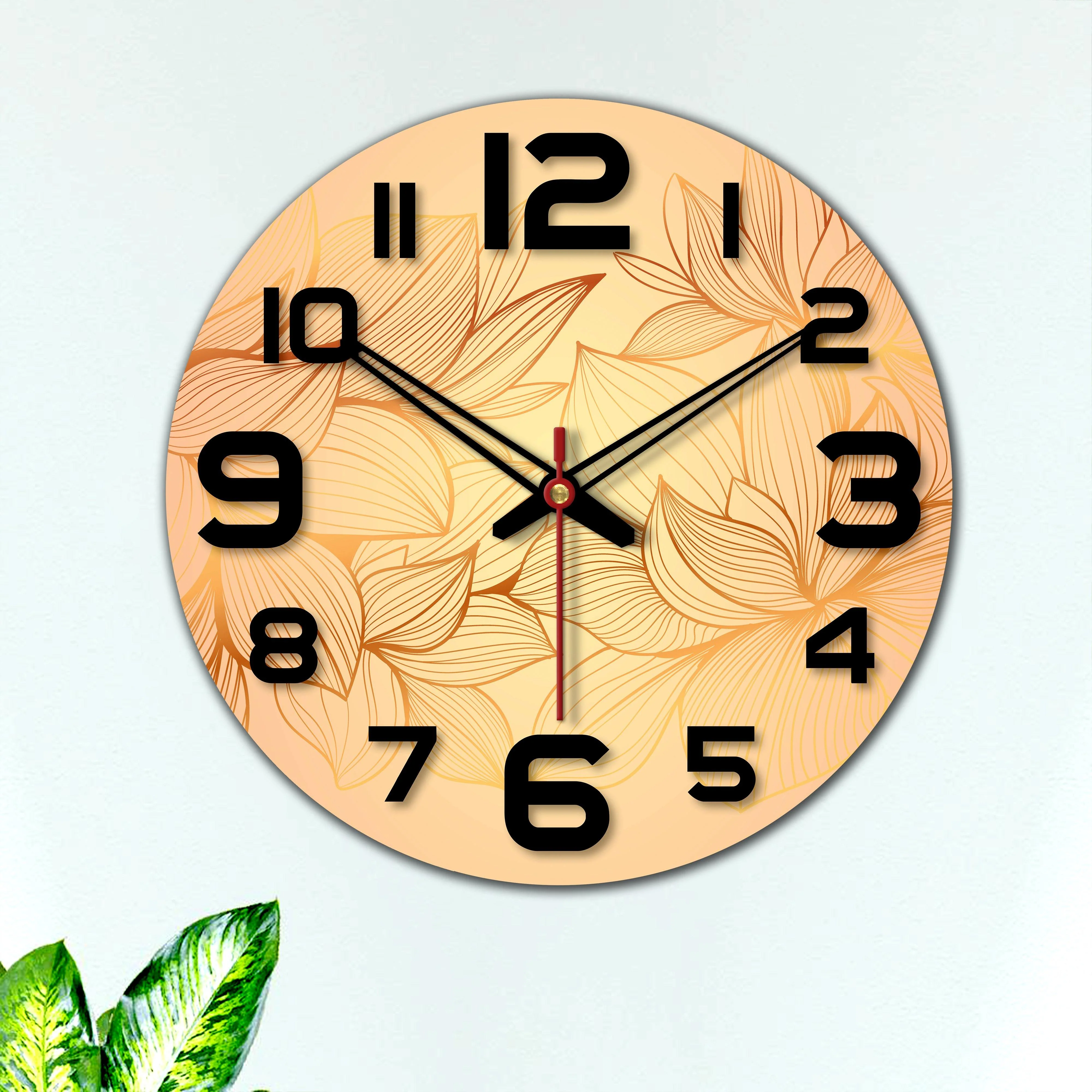 Flower Printed Wooden Wall Clock For Living Room - Image 5