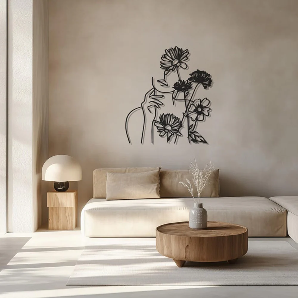 Flower Women Minimalist Line Metal Art Wall Decor - Image 2
