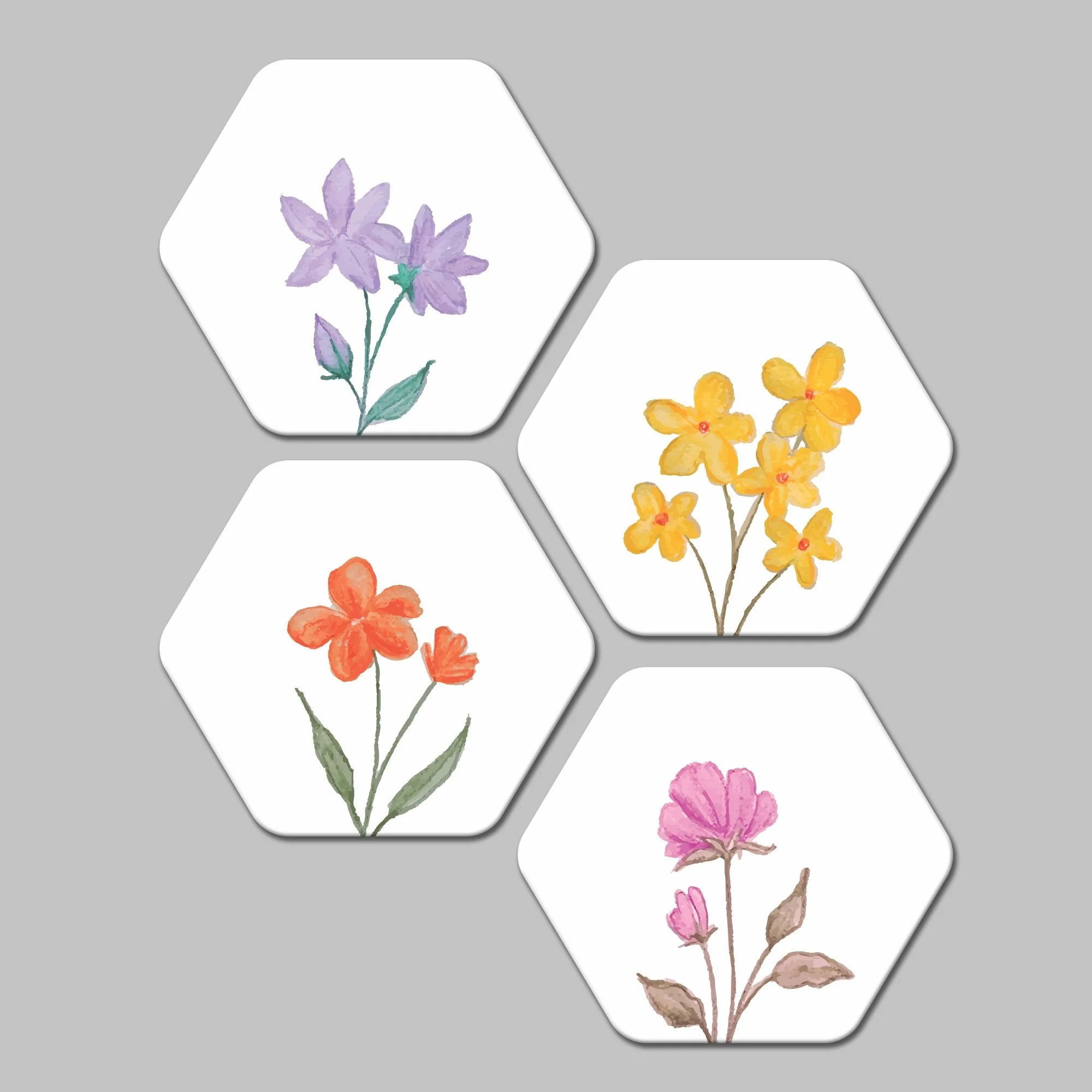 Flowers Hexagon Painting sets of 4 - Image 4