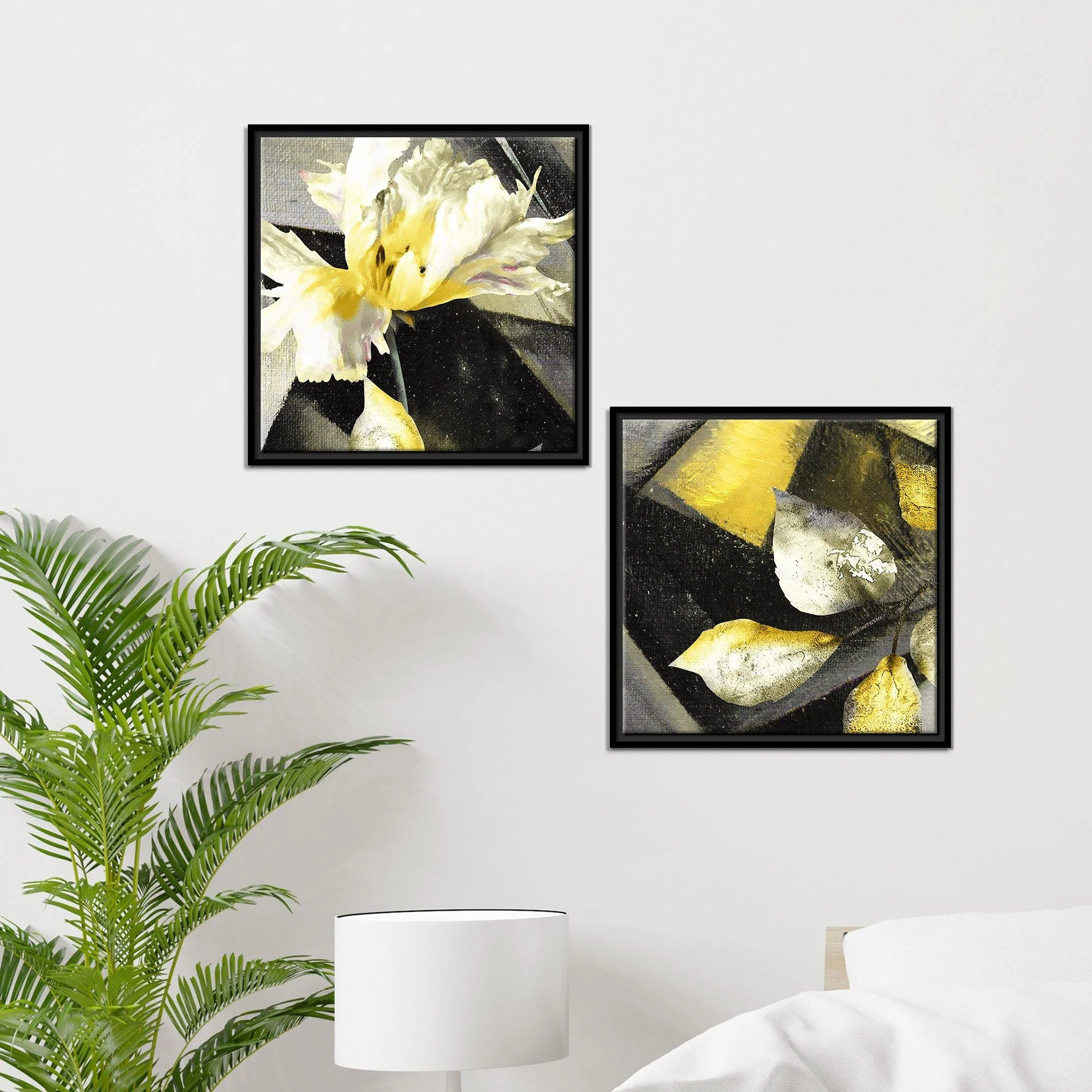 Beautiful White Flower Wall Painting of 2 Pieces Floating Frame - Image 4