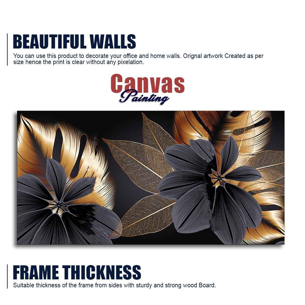 Flowers with Golden Monstera Leaves Wall Painting - Image 6