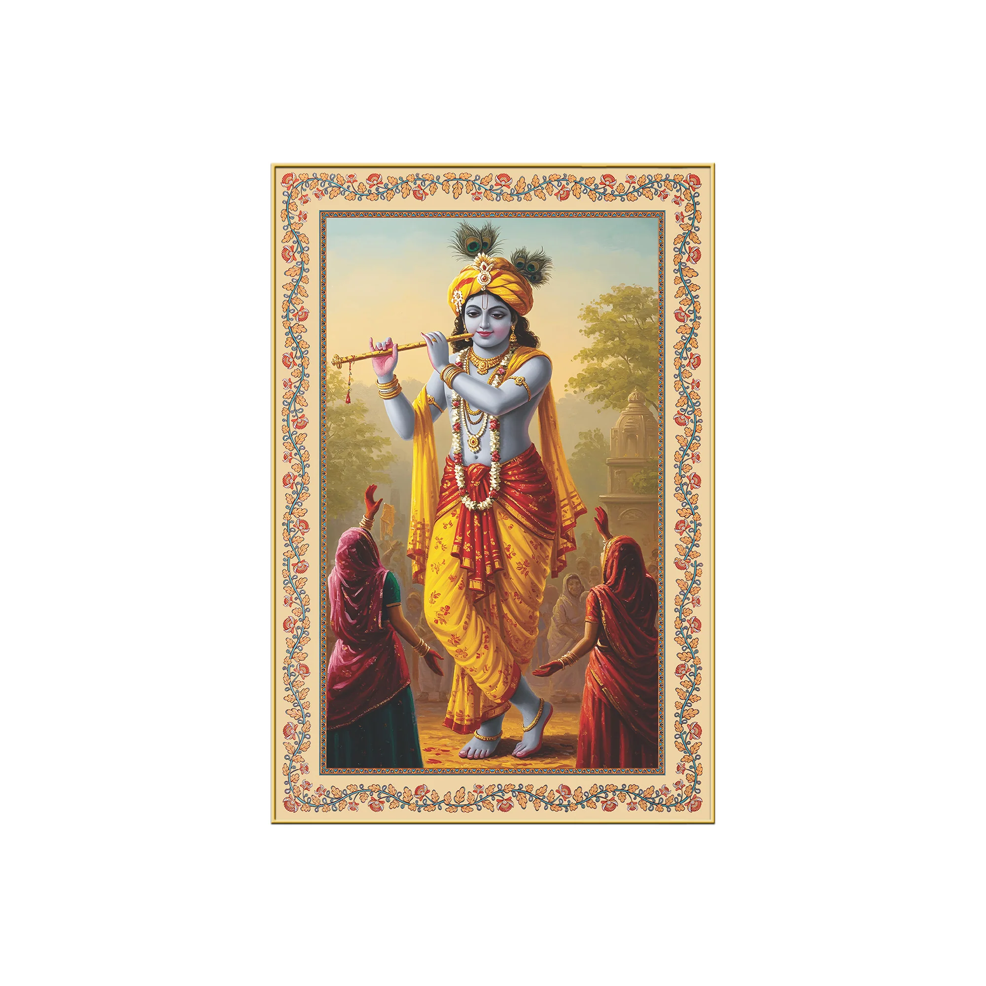 Flute of the Divine Floral Border Vertical Canvas Wall Painting - Image 4