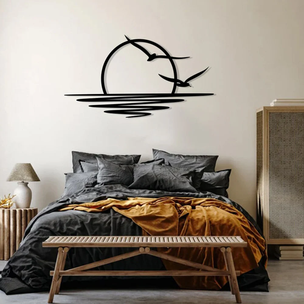Flying Birds River Sunset Silhouette Metal Art Wall Decor - Image 2