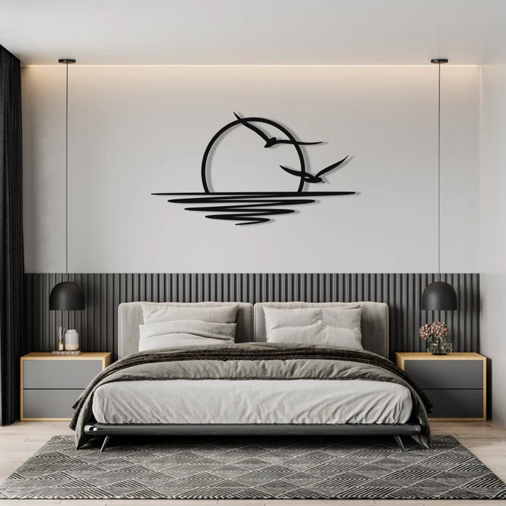 Flying Birds River Sunset Silhouette Metal Art Wall Decor - Image 3